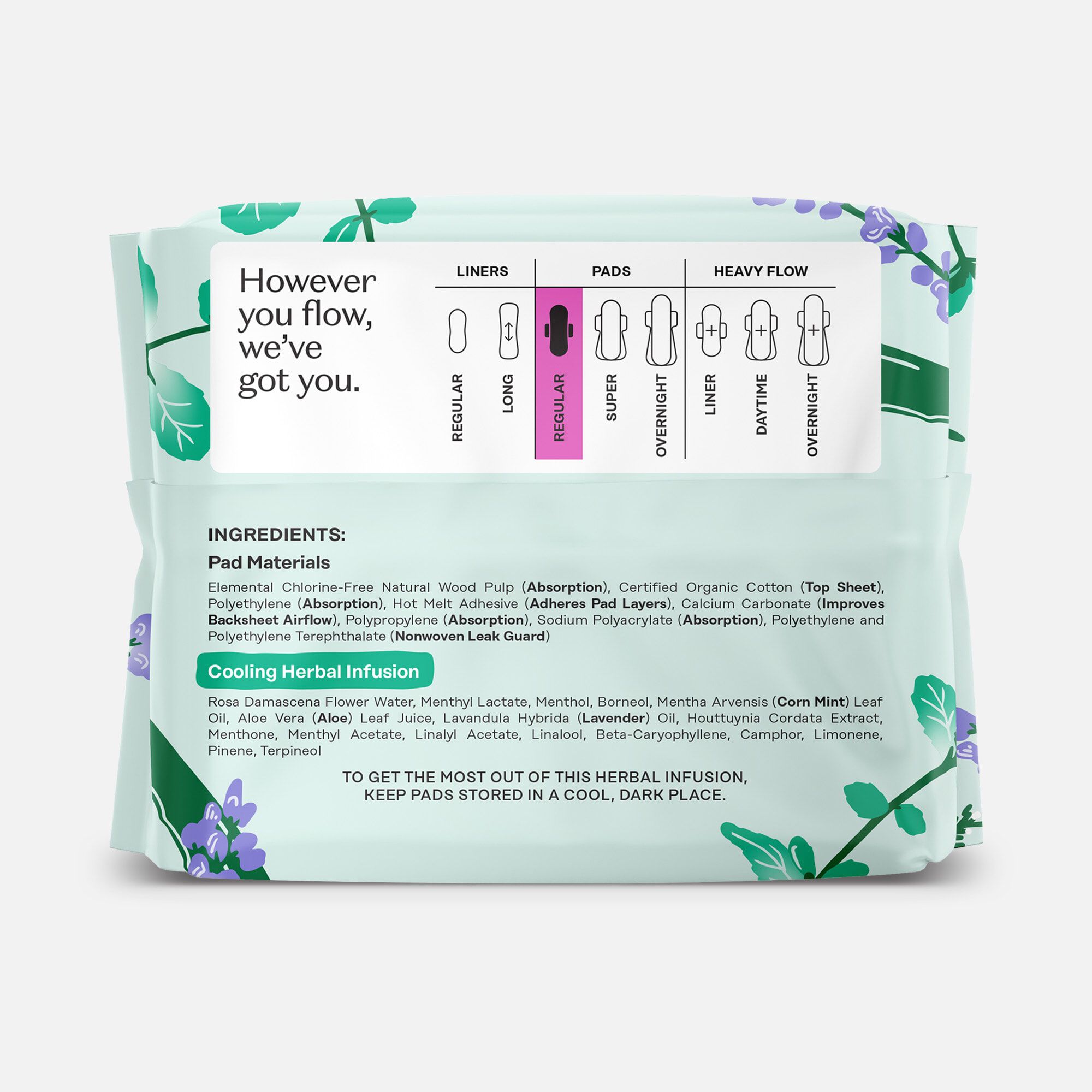 The Honey Pot 100% Organic Top Sheet Super Herbal Menstrual Pads with Wings, , large