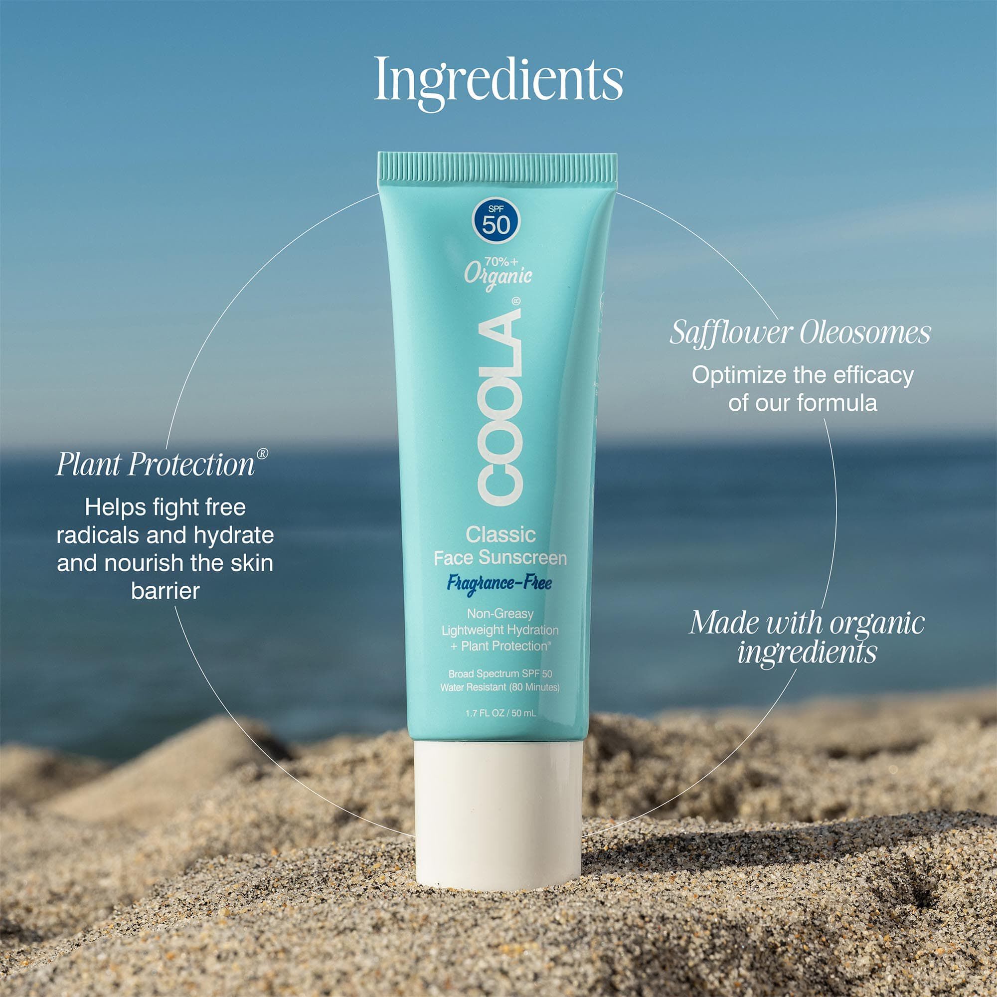 COOLA Classic Face Organic Sunscreen Lotion SPF 50, Fragrance-Free, 1.7 oz., , large