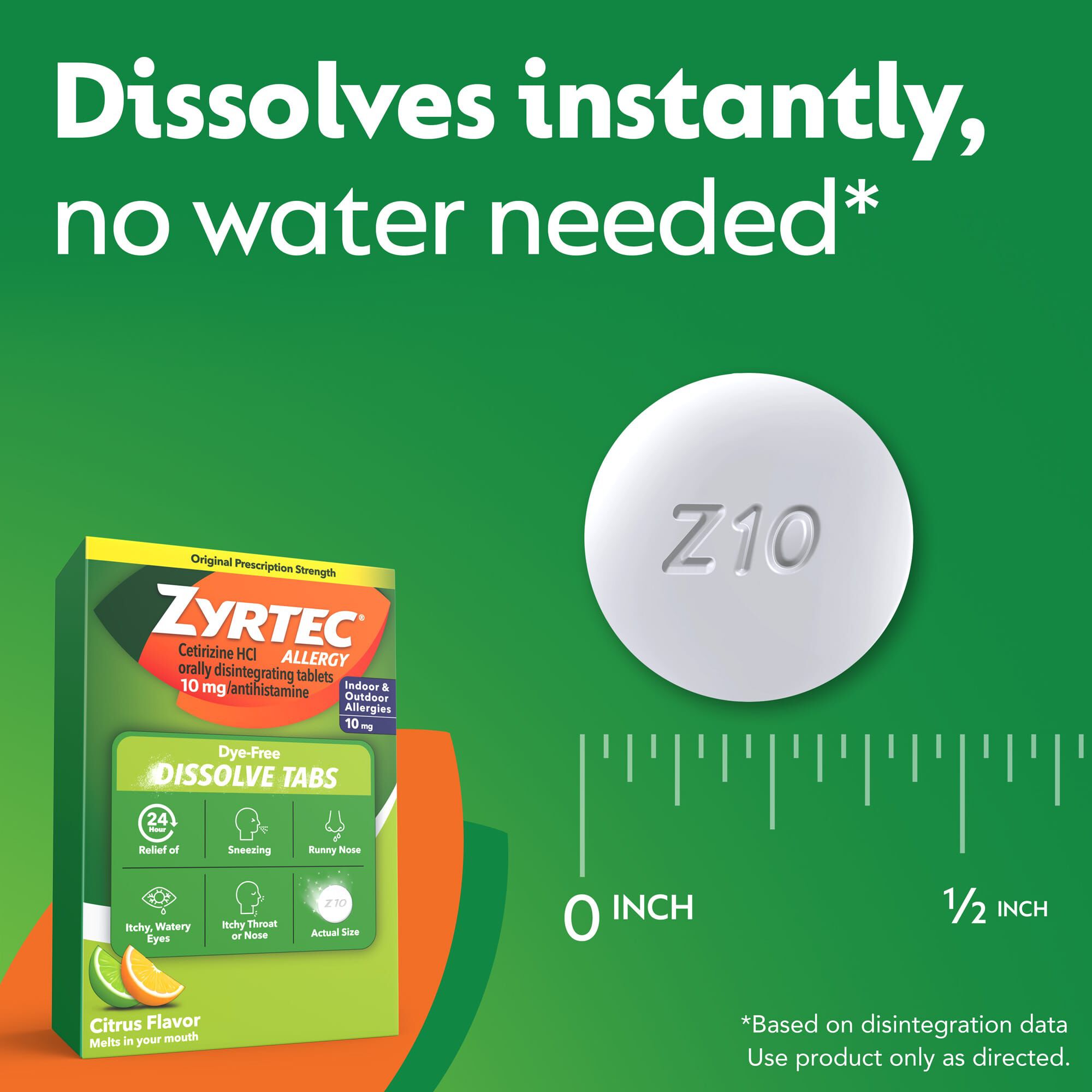 Zyrtec® Dye-Free Allergy Relief Dissolve Tabs, Citrus, 24 ct., , large