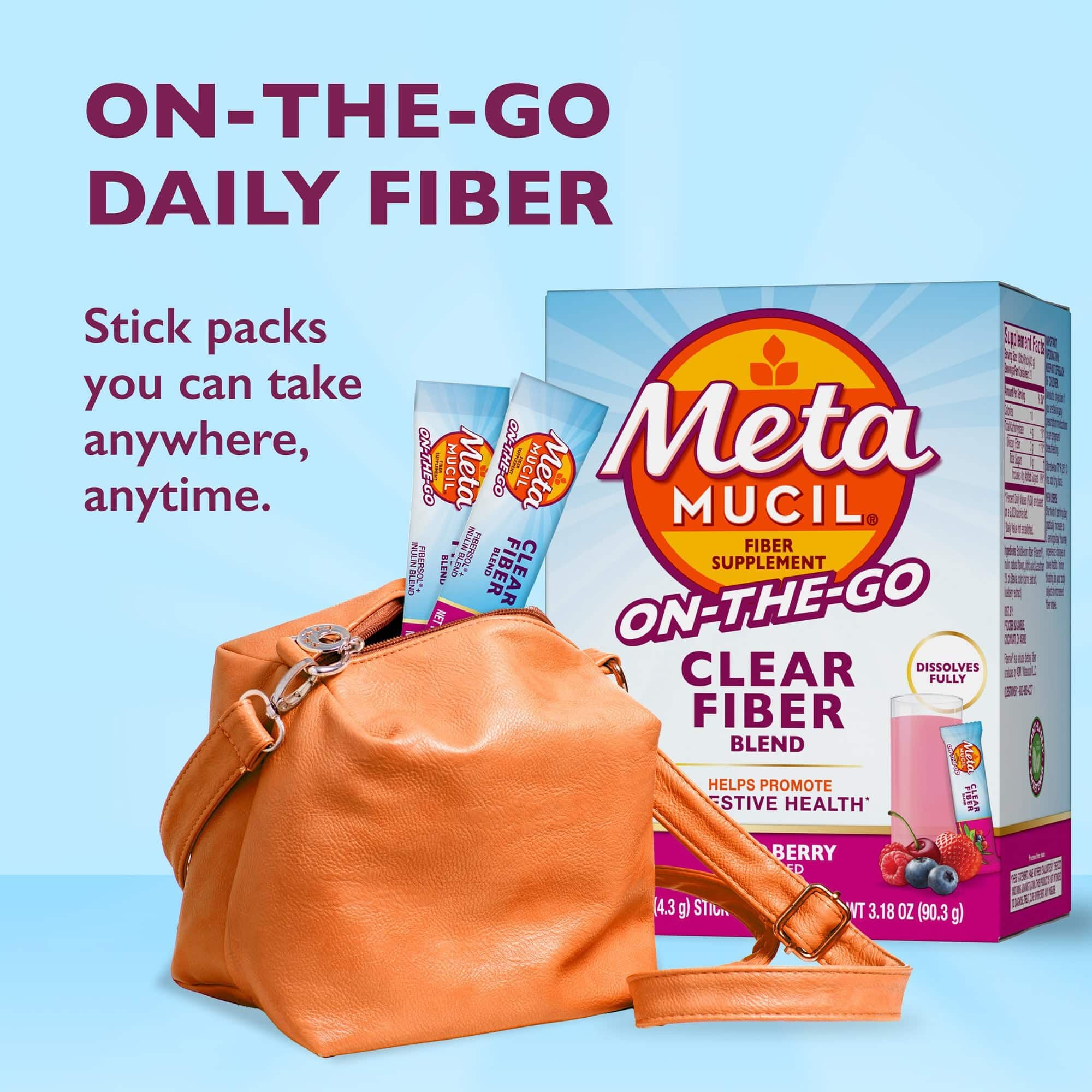 Metamucil® On-the-Go Clear Fiber Blend Stick Packs, Mixed Berry, 21 ct., , large