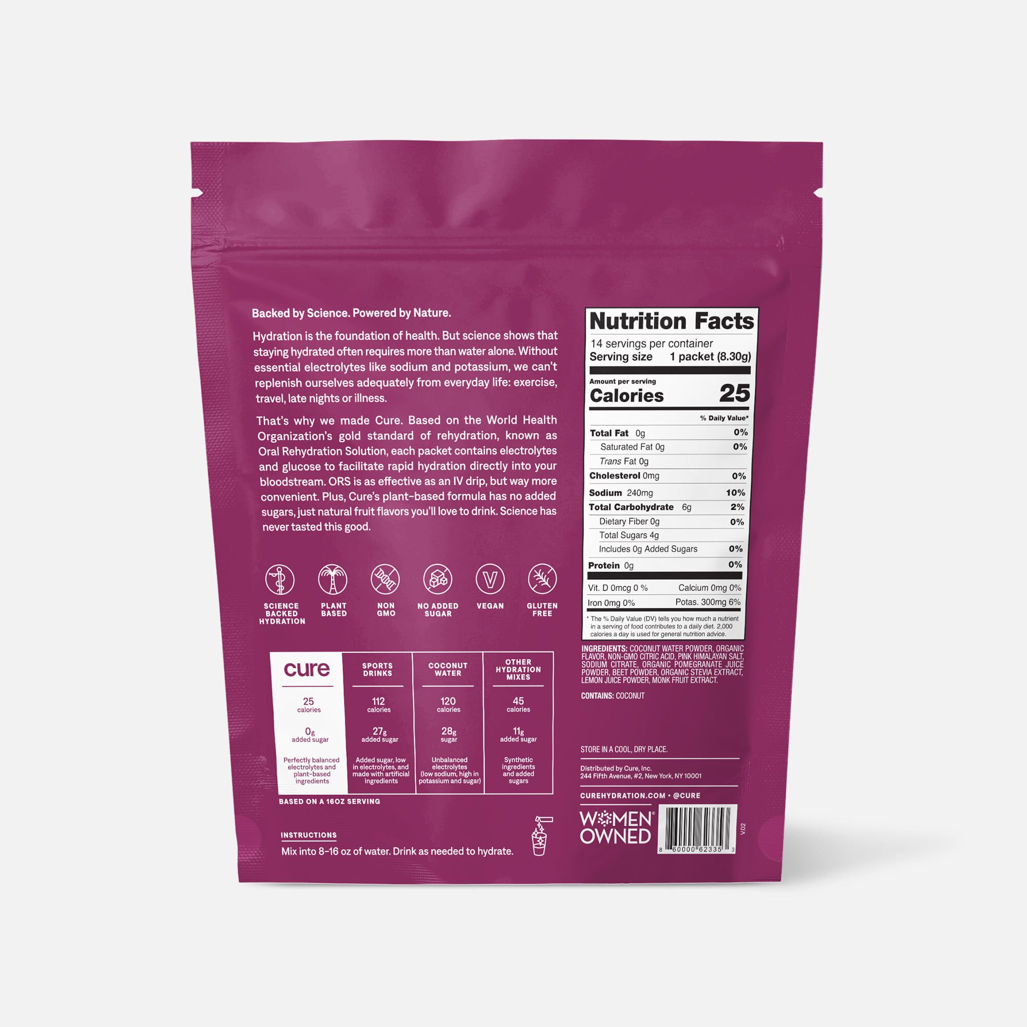 Cure Hydrating Electrolyte Drink Mix Pouches, Berry Pomegranate, 14 ct., , large