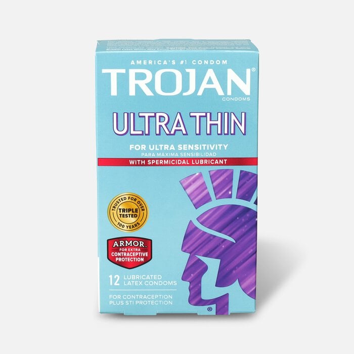 Trojan Ultra Thin Latex Condoms, Spermicidal 12 ct., , large