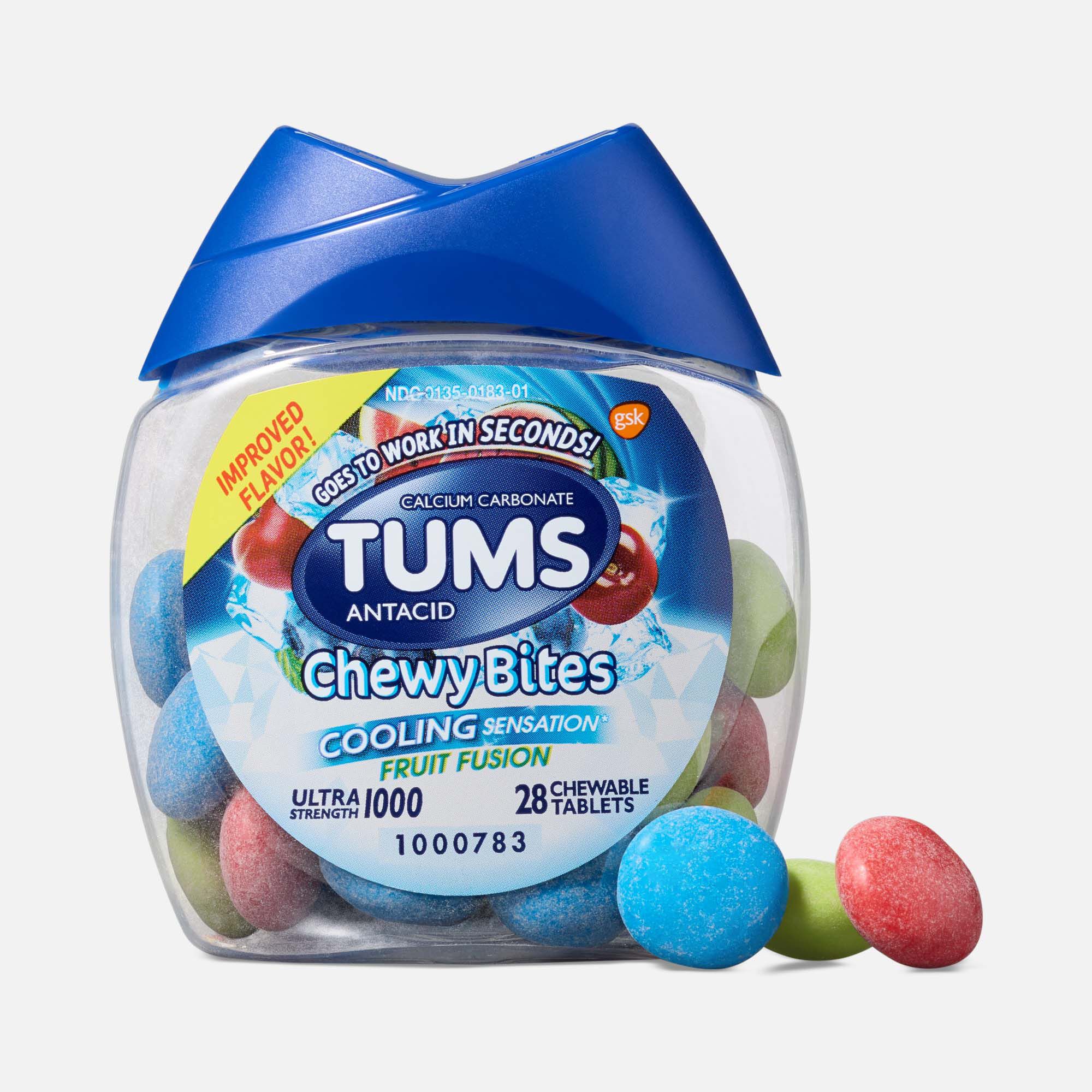 TUMS Ultra Strength Chewy Bites Cooling Sensation Antacid Chews, Fruit Fusion, 28 ct., , large
