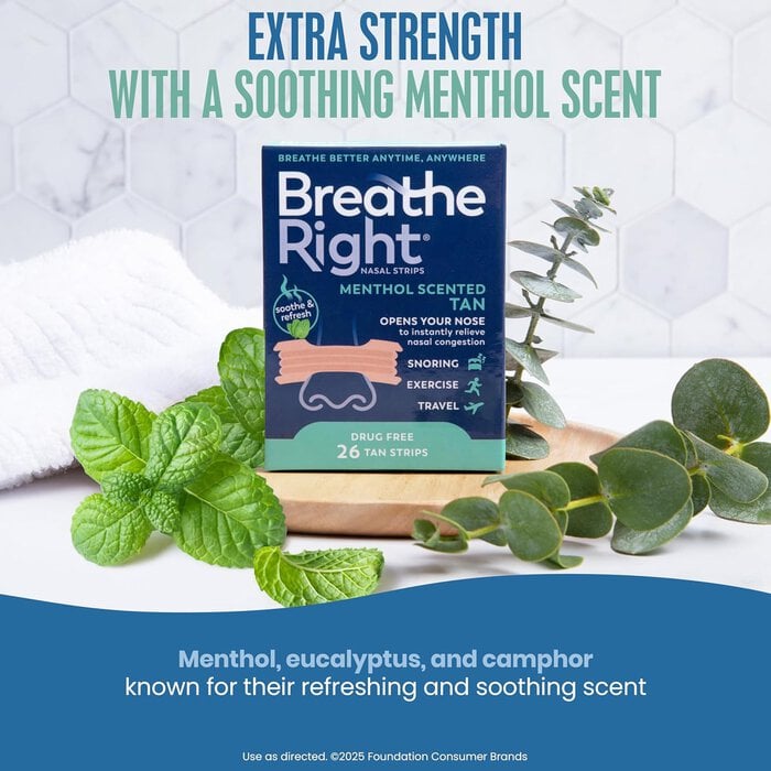 Breathe Right Extra Strength Nasal Strips, Menthol Scented, Tan, 26 ct., , large