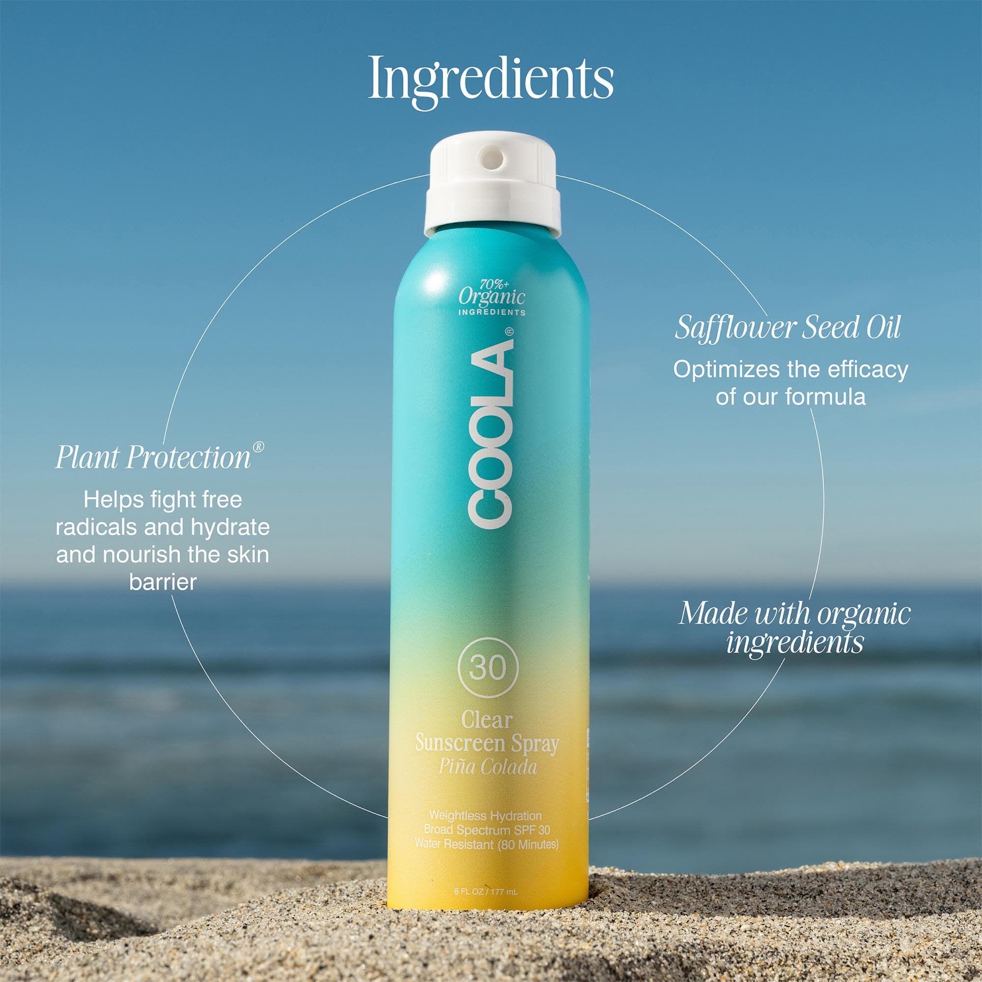 COOLA Classic Body Organic Sunscreen Spray SPF 30, Pina Colada, 6 oz., , large
