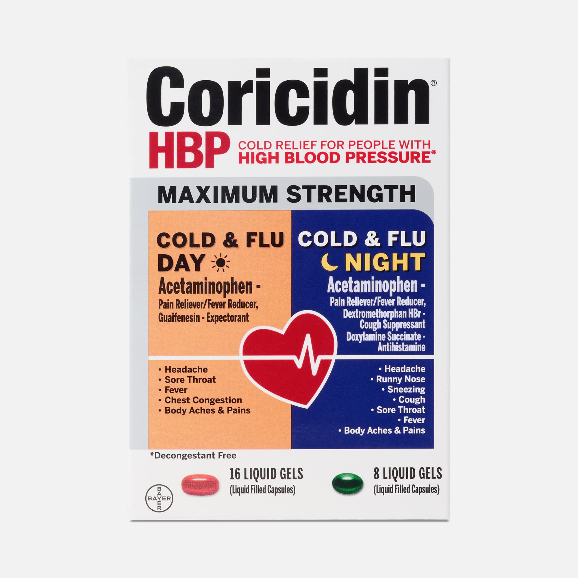 Coricidin® HBP Maximum Strength Cold & Flu Day + Night Liquid Gels, 24 ct.