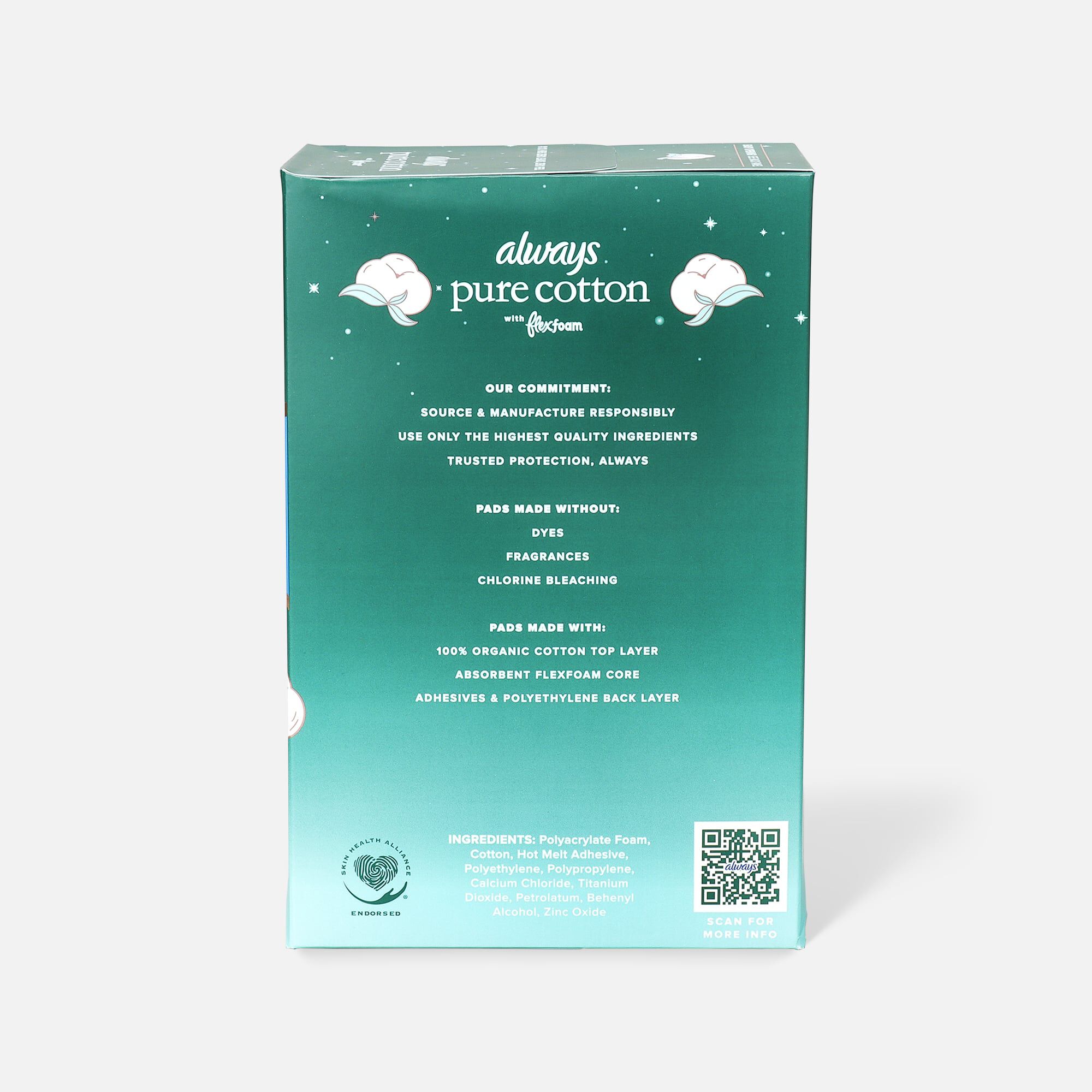 Always Pure Cotton with FlexFoam Pads for Women Size 5 Extra Heavy Overnight Absorbency, with Wings, 18 ct., , large