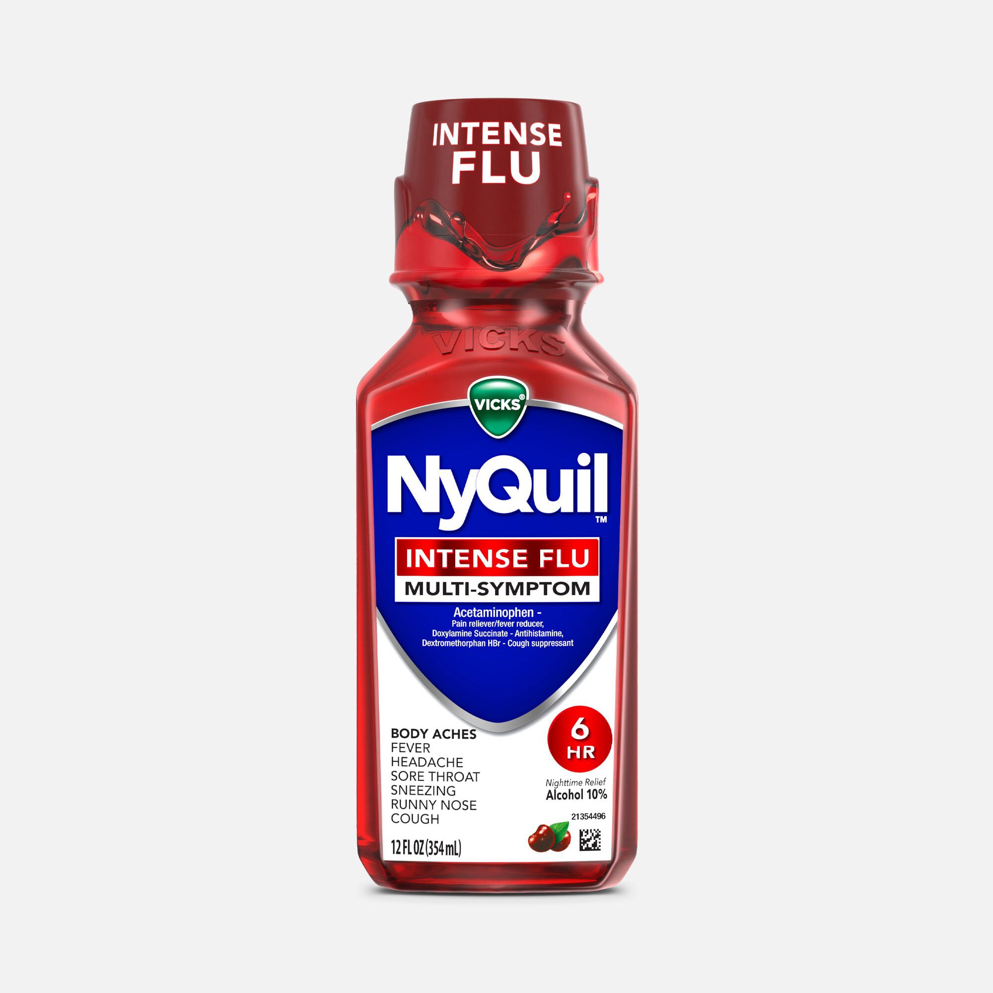 Vicks® NyQuil™ Intense Flu Liquid, Nighttime Flu Medicine, Cherry, 12 fl oz., , large
