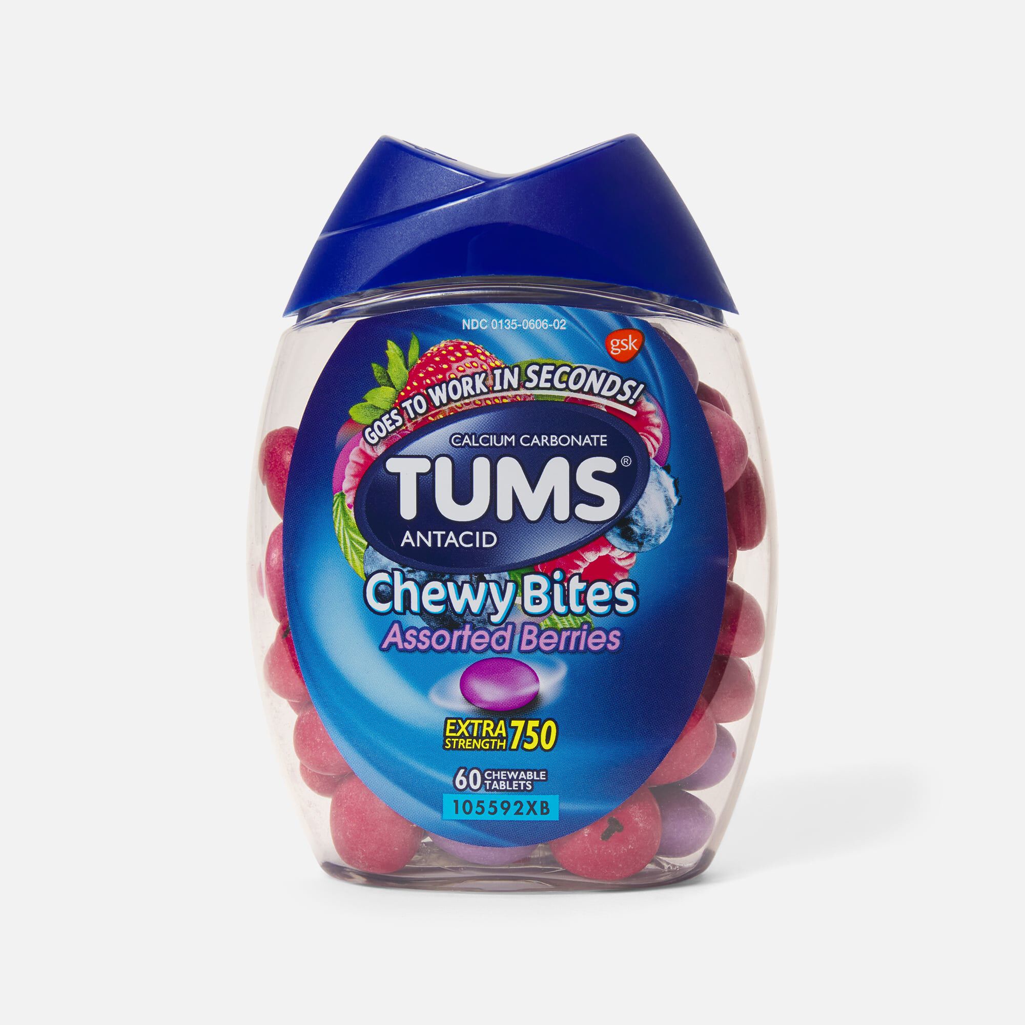 TUMS Chewy Bites Extra Strength Antacid Chewable Tablets, Assorted Berries, 60 ct., , large