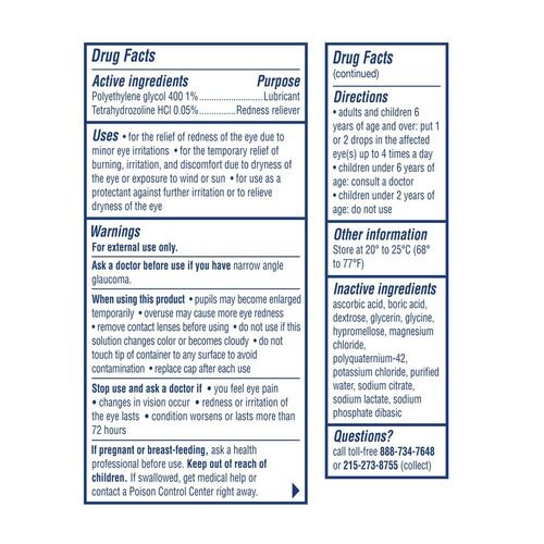 Visine Red Eye Hydrating Comfort Lubricating Eye Drops, .5 fl oz., , large