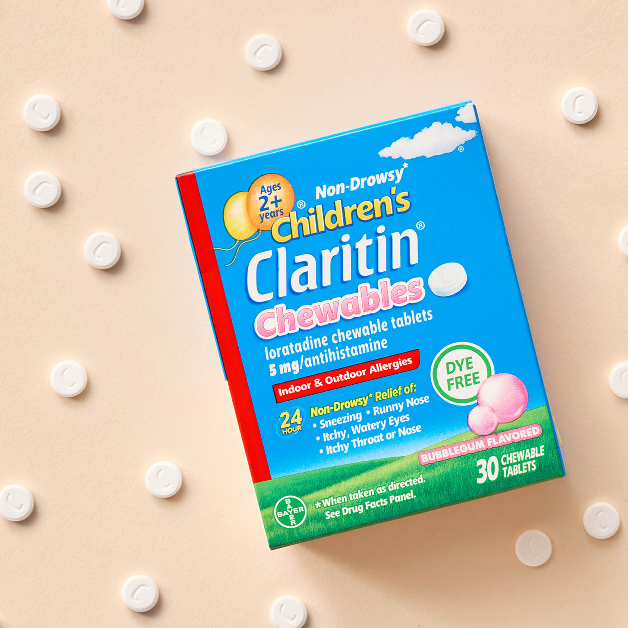 Claritin Children's Allergy Relief Chewable Tablets, Bubblegum, 30 ct., , large