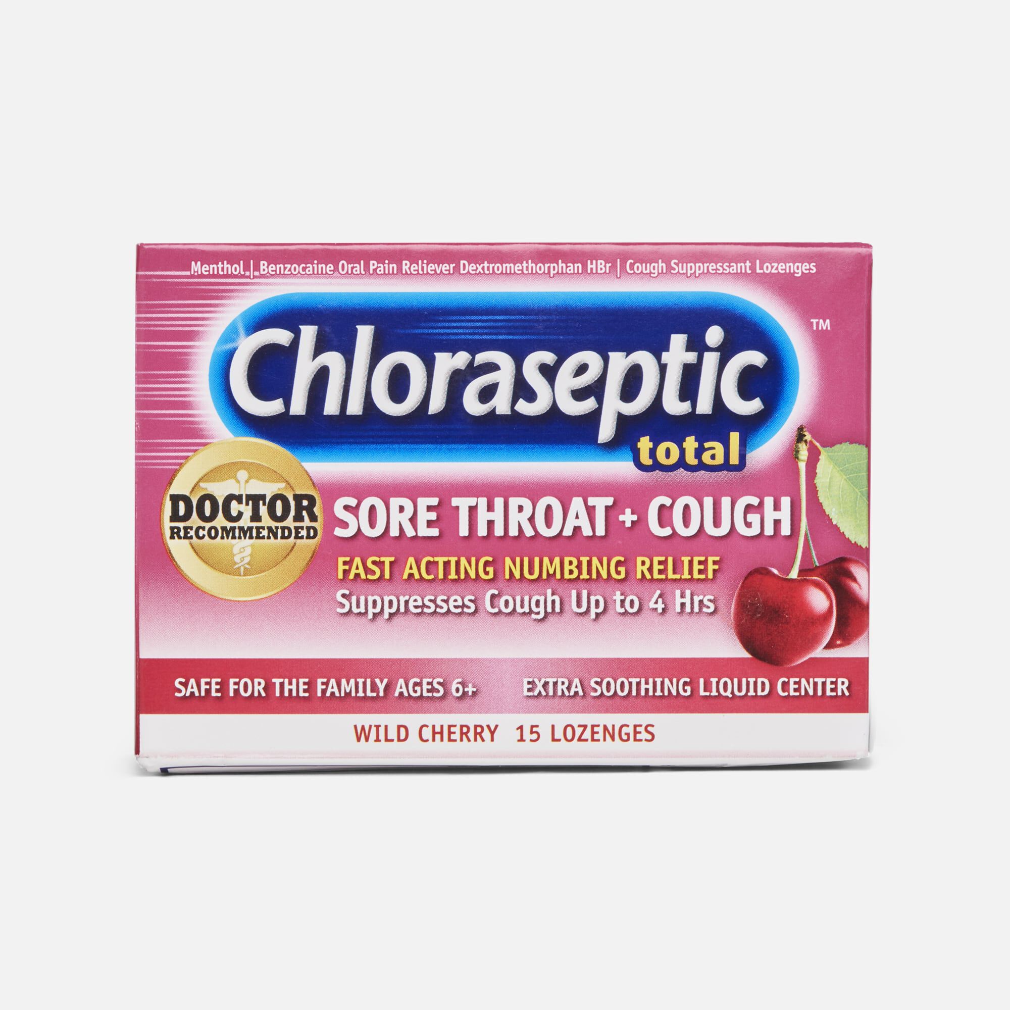 Chloraseptic Total, Wild Cherry, Sore Throat and Cough Lozenges, 15 ct., , large