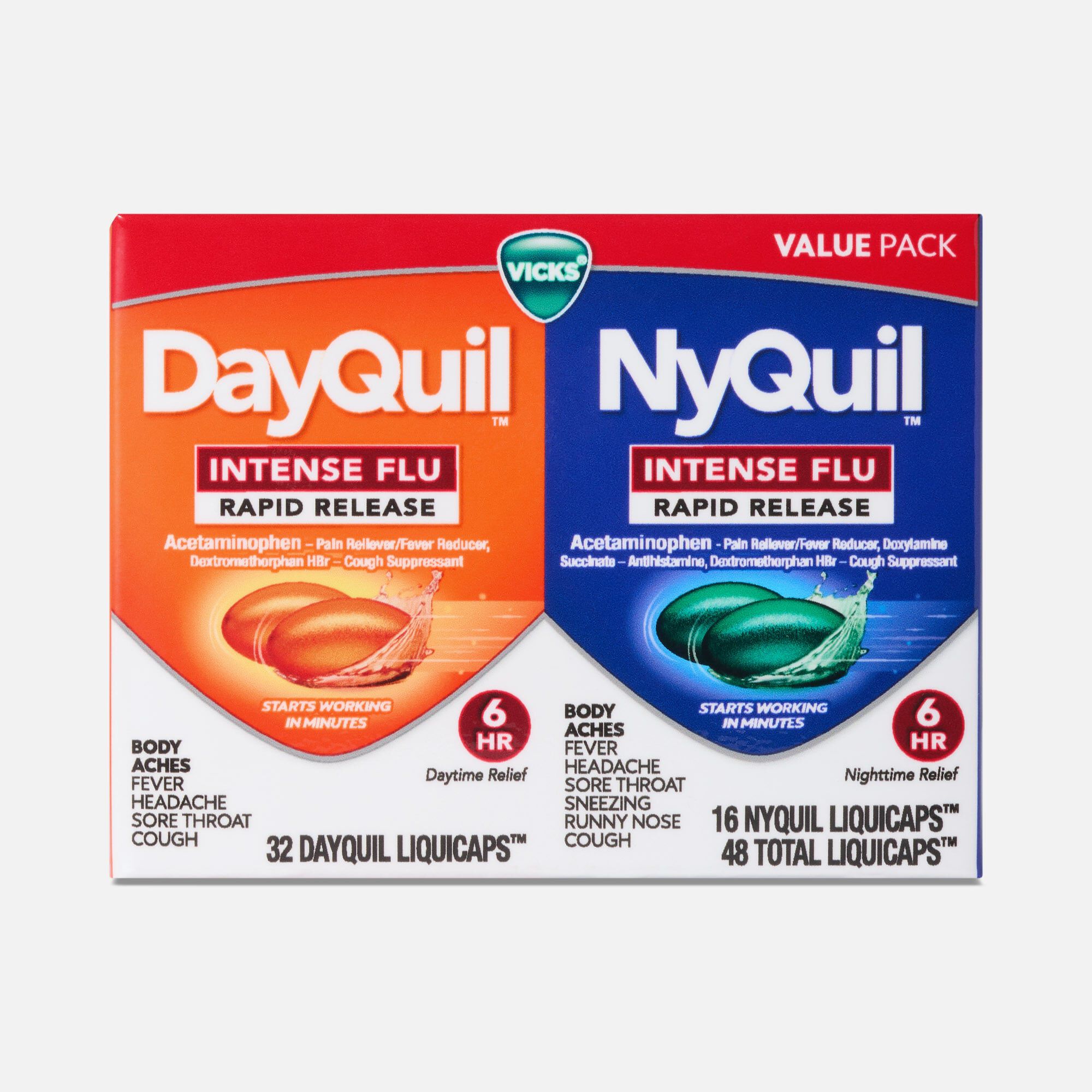 Vicks® DayQuil™ and NyQuil™ Intense Flu Rapid Release LiquiCaps™, Combo Pack, 48 ct., , large