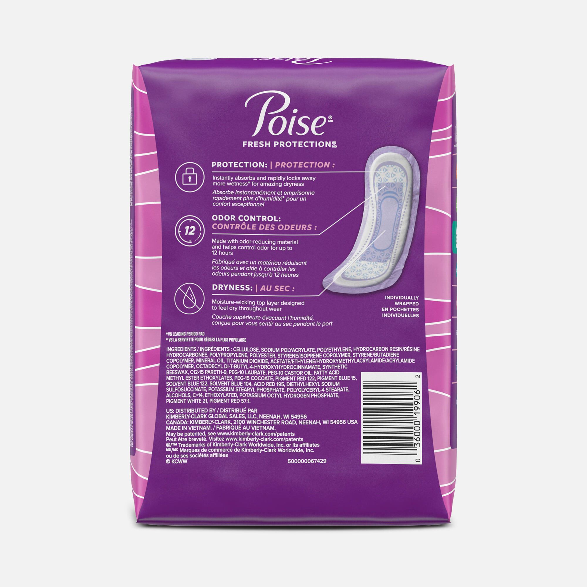 Poise Incontinence & Postpartum Pads for Bladder Leaks, 3 Drop Light Absorbency, Long Length, 24 ct., , large