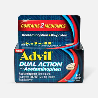Advil Dual Action Coated Tablets, Acetaminophen + Ibuprofen, 144 ct.