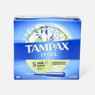 Tampax Pearl Tampons Super Absorbency with BPA-Free Plastic Applicator and LeakGuard Braid, Unscented, 36 ct.