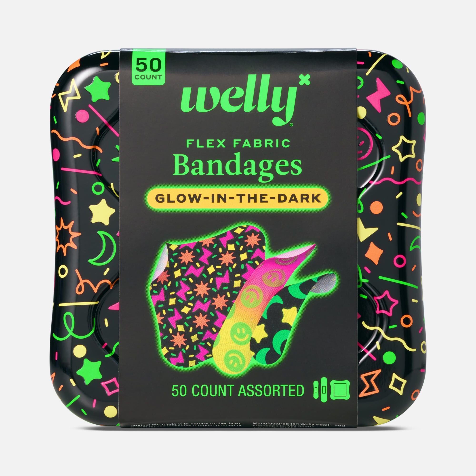Welly® Flex Fabric Bandages, Glow Party, 50 ct.