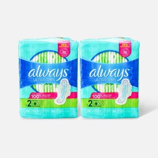 Always Ultra Thin Pads Long Super Absorbency Unscented with Wings, Size 2, 42 ct. (2-Pack), , large