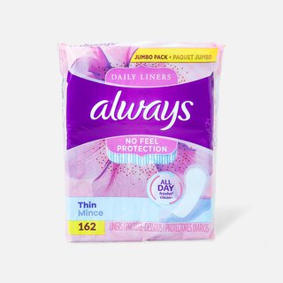 Always Thin No Feel Protection Daily Liners Regular Absorbency Unscented, 162 ct., , large