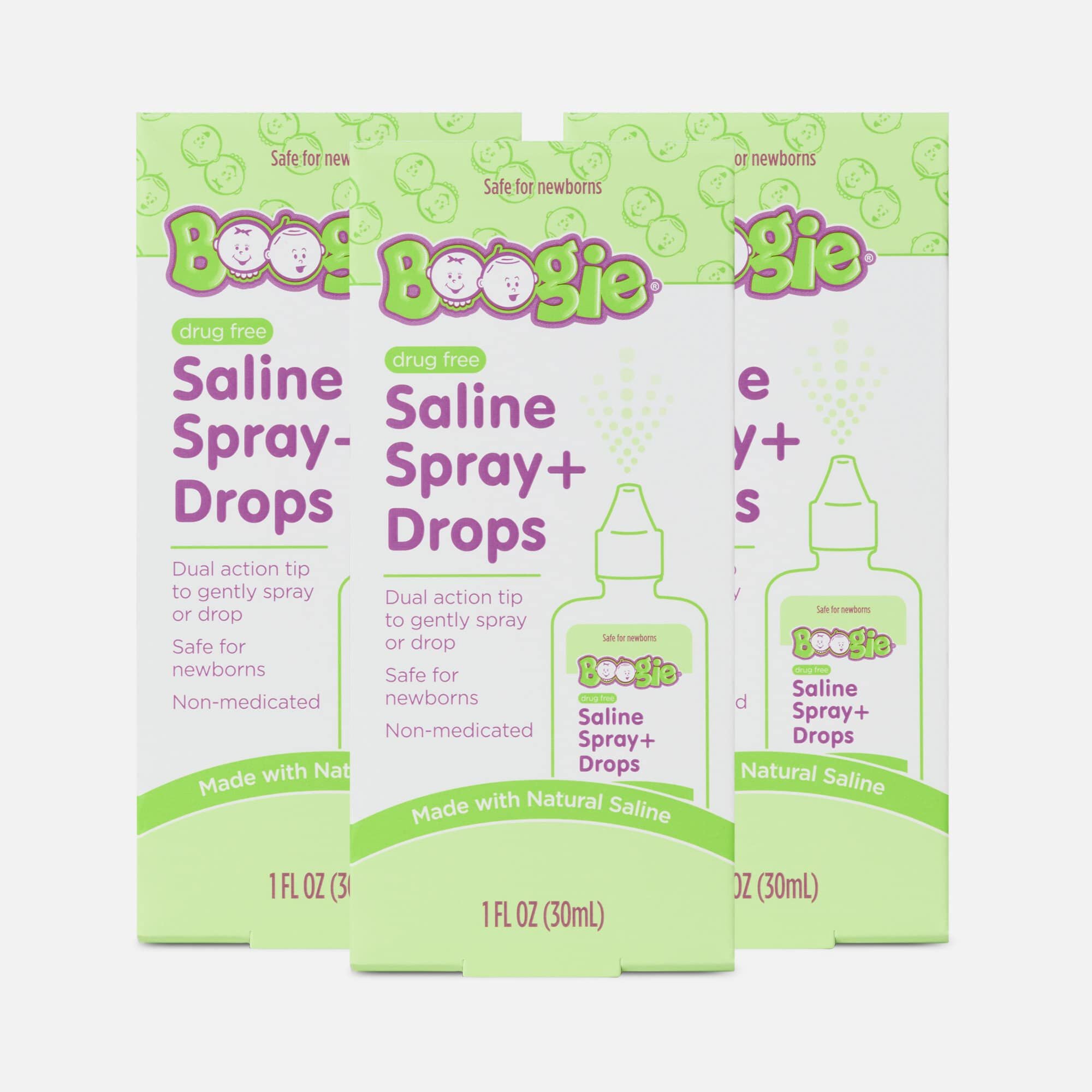 Boogie® Natural Saline Spray + Drops, Unscented, 1 fl. oz. (3 pack)