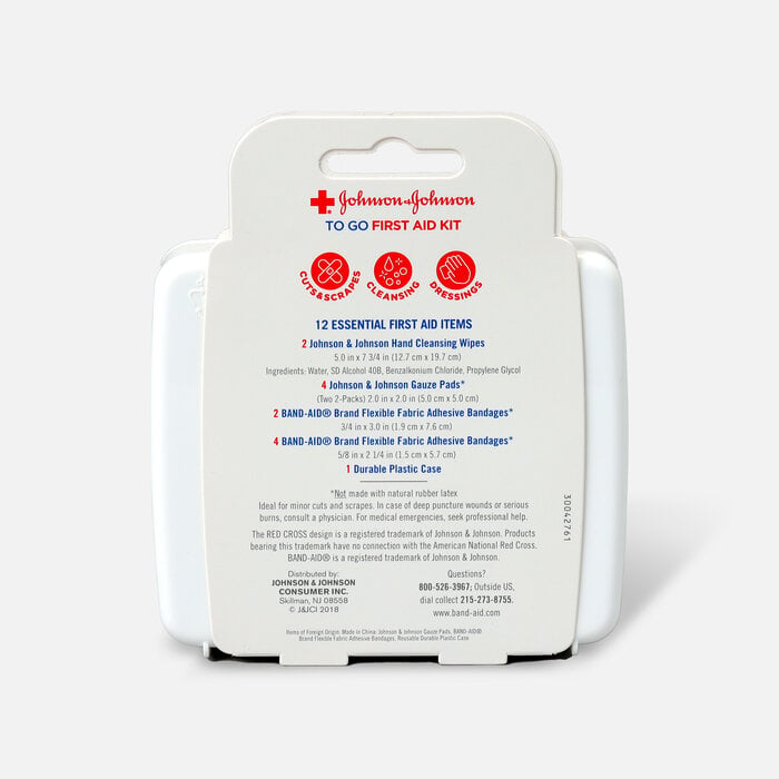 Johnson & Johnson First Aid To Go! Essential Emergency First Aid Travel Kit, 12 pieces, , large