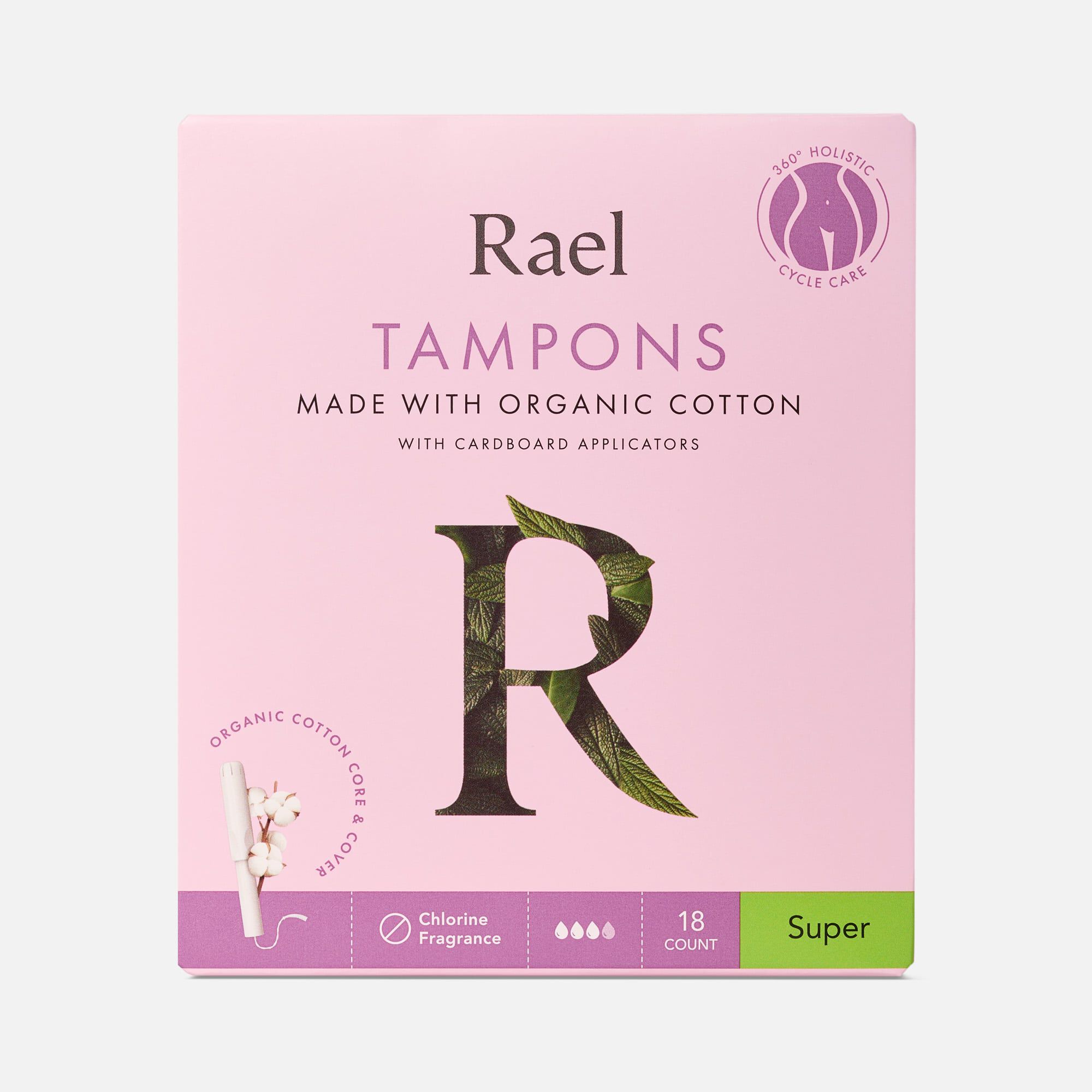 Rael Organic Cotton Core Tampons with Plant Based Compact Applicators - Super, 18 ct.