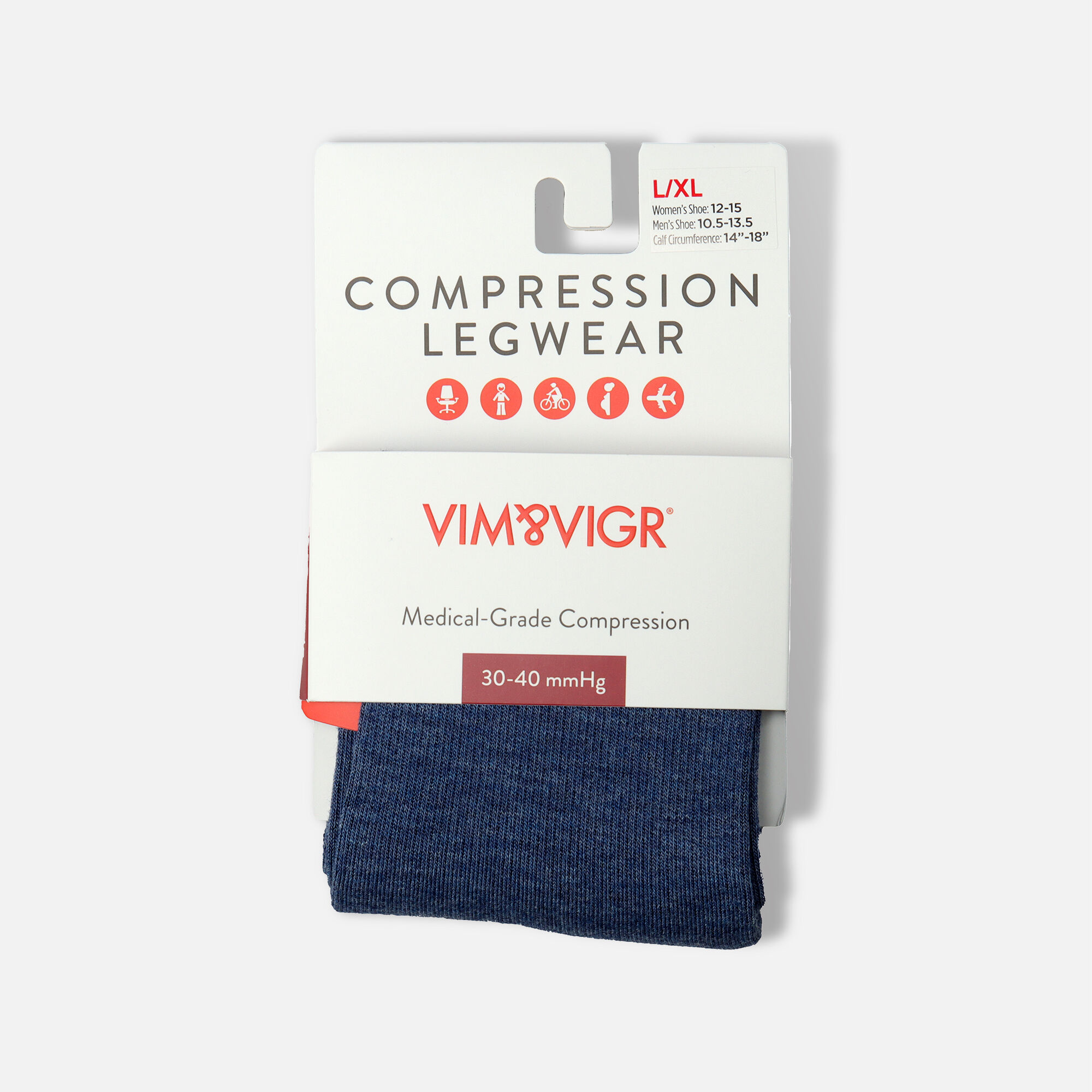 VIM & VIGR Cotton Compression Socks, Heathered Collection Navy, 30-40 mmHg, , large