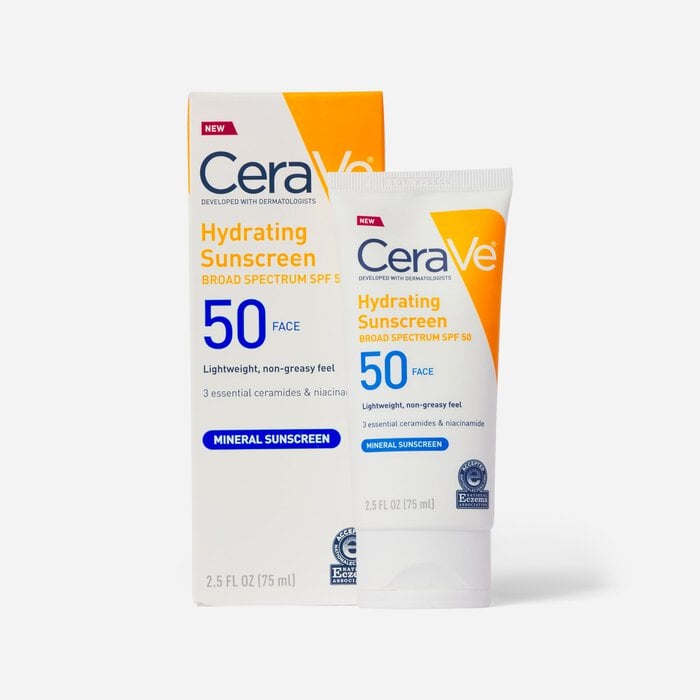 CeraVe Hydrating Mineral Face Sunscreen, SPF 50, 2.5 fl oz., , large