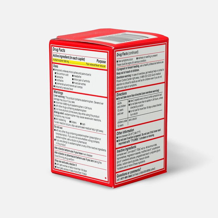 Tylenol Extra Strength Caplets, Fever Reducer and Pain Reliever, 500 mg, 100 ct., , large