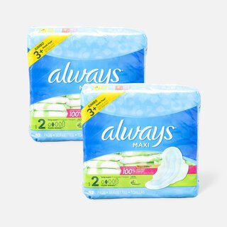 Always Maxi Pads Size 2 Long Super Absorbency Unscented with Wings, 42 ct. (2-Pack)