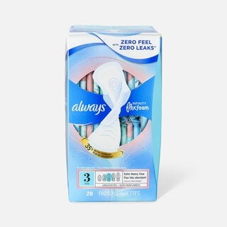 Always Infinity FlexFoam Pads for Women Size 3 Extra Heavy Flow Absorbency, with Wings Unscented, 28 ct.