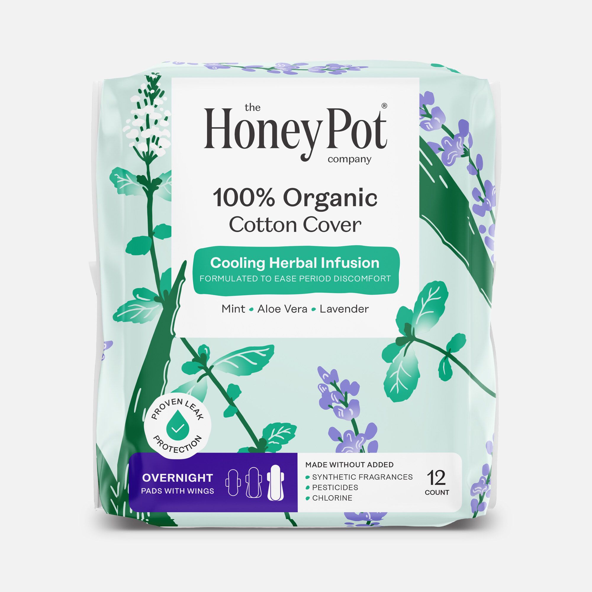 The Honey Pot 100% Organic Top Sheet Super Herbal Menstrual Pads with Wings, , large