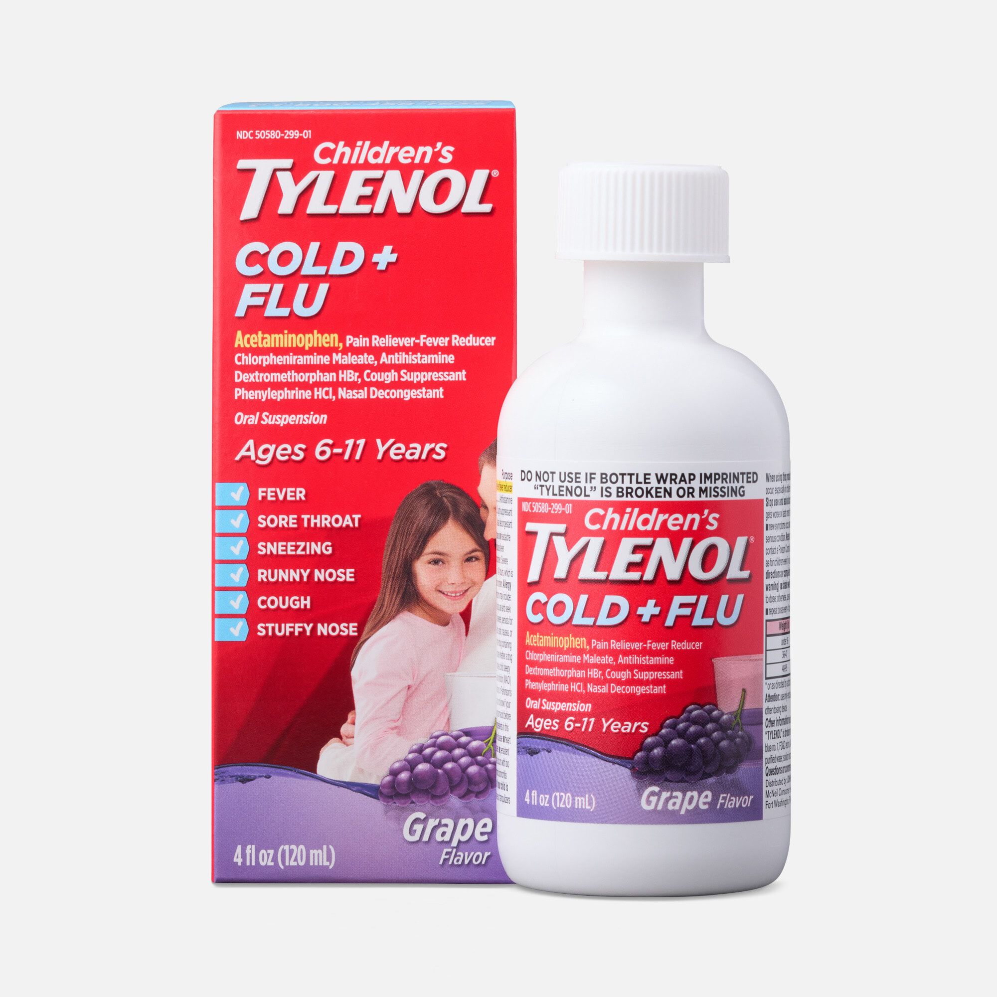 Children's Tylenol Cold + Flu, Grape Flavor, 4 fl oz., , large