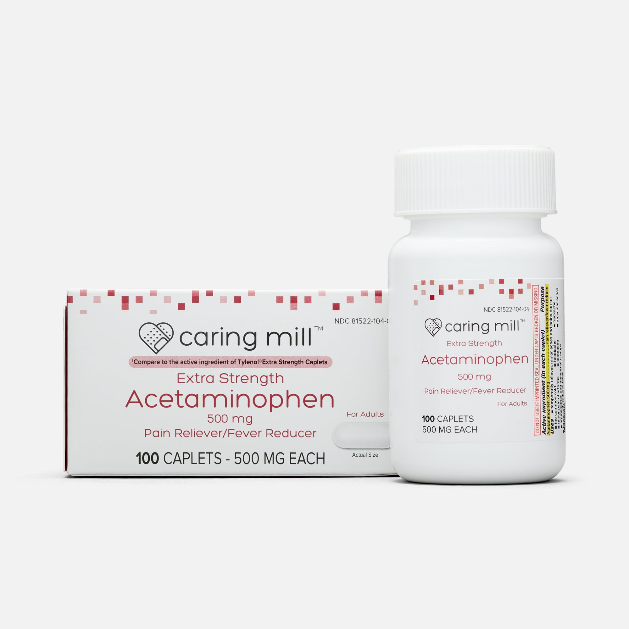 Caring Mill™ Acetaminophen Adult Pain Reliever/Fever Reducer Extra Strength Caplets, , large