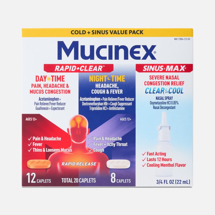 Mucinex® Rapid+Clear™ Day & Night Cold and Flu Medicine + Sinus-Max® Clear & Cool Nasal Spray, Combo Pack, , large