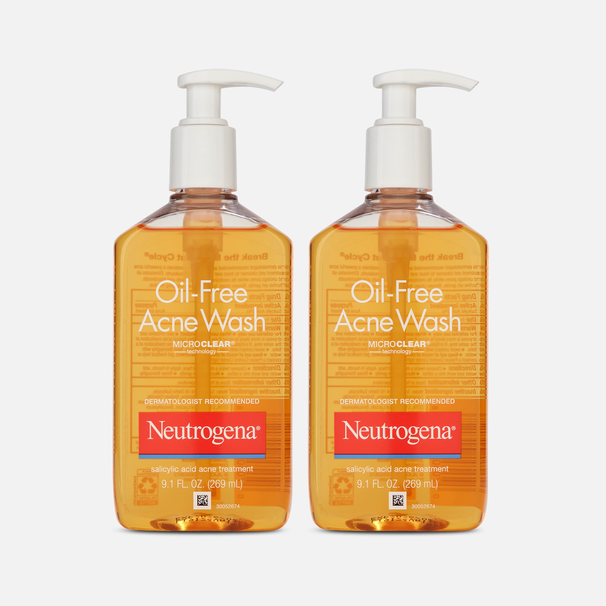 Neutrogena Oil-Free Acne Facial Wash, Fragrance Free, 9.1 fl oz. (2-Pack), , large