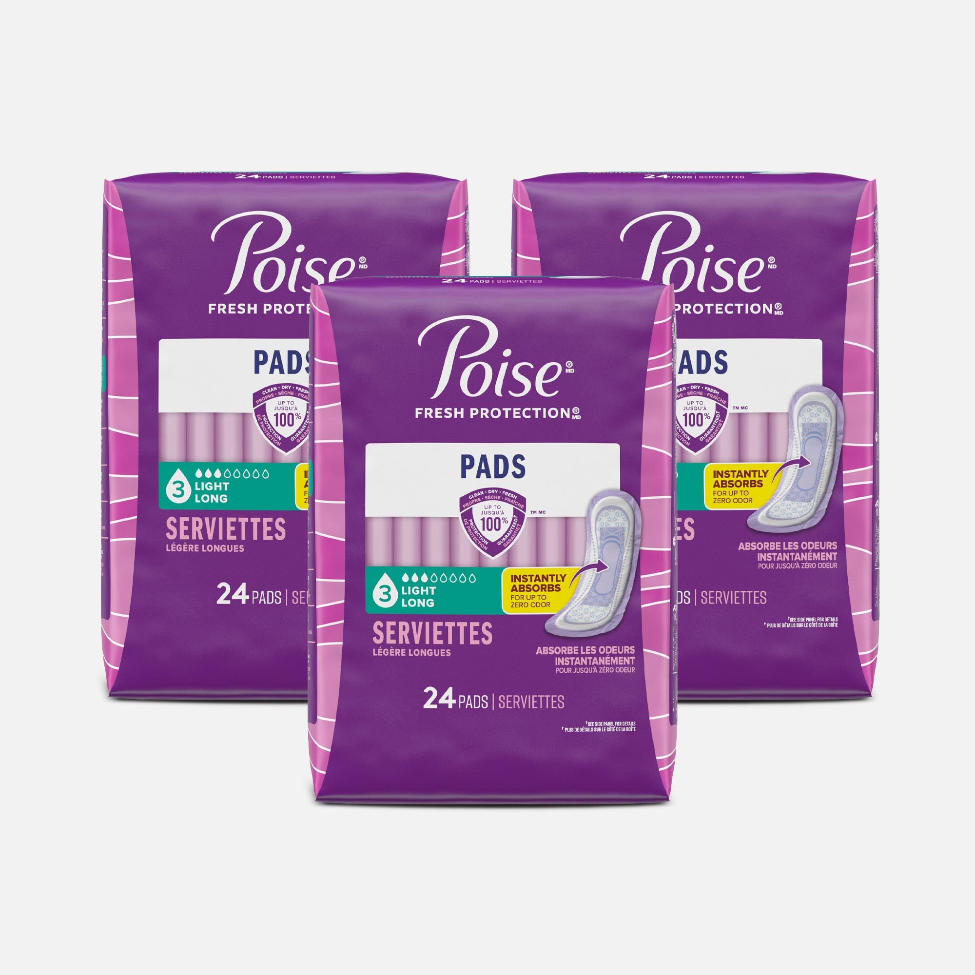 Poise Incontinence Pads, Light Long, 24 ct. (3-Pack), , large