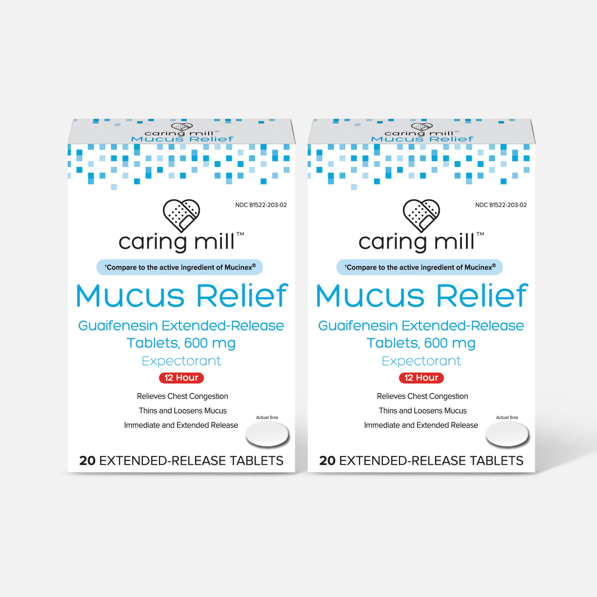 Caring Mill™ Mucus Guaifenesin Extended-Release Bi-Layer Caplets, 600 mg (Pack of 2), , large
