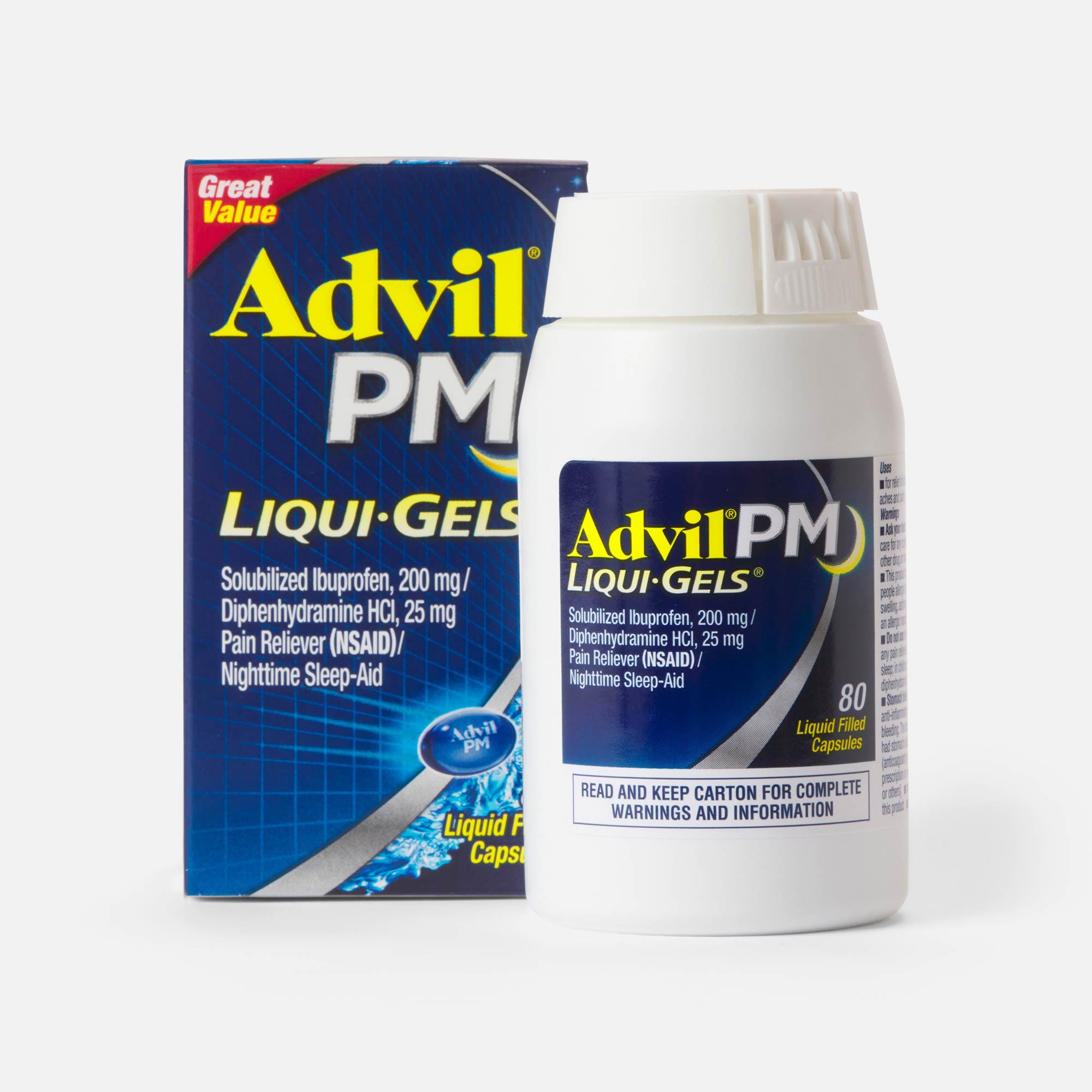 Advil Pain PM Reliever & Nighttime Sleep Aid Liqui-Gels, 80 ct., , large