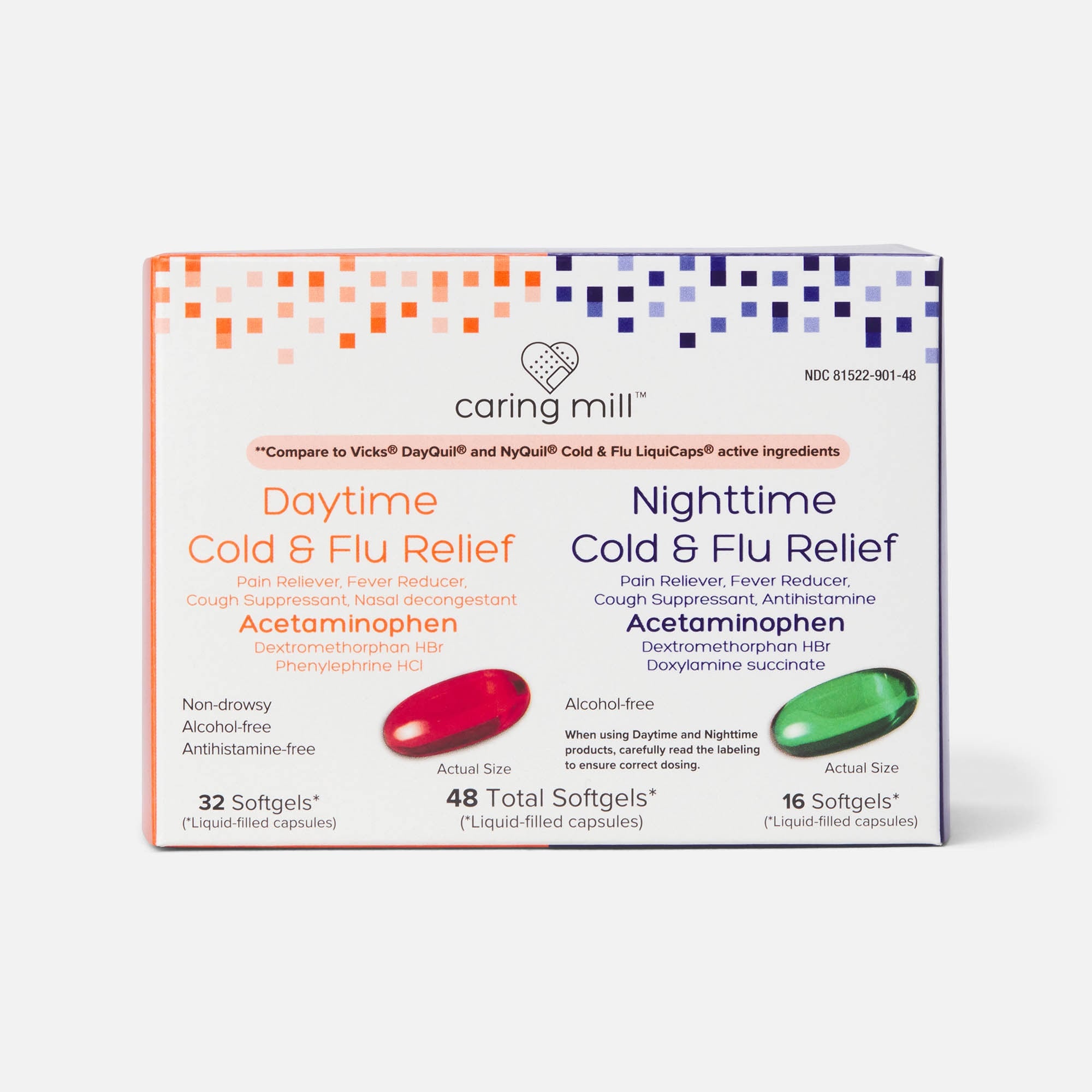 Caring Mill™ Day/Night Multi-Symptom Cold & Flu Relief Combo Softgels, 48 ct., , large