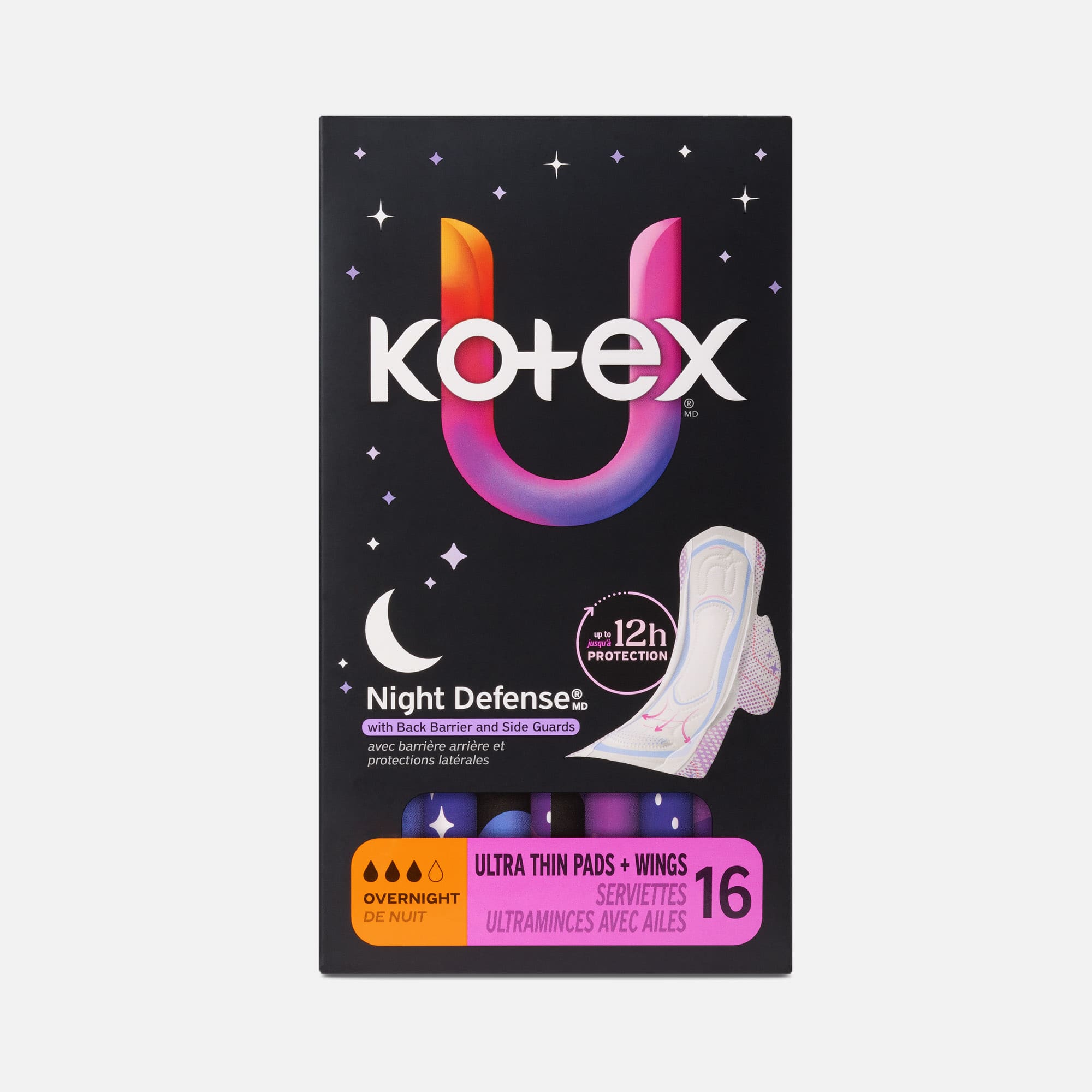 Kotex® Ultra Thin Overnight Pads with Wings, Heavy Absorbency, 16 ct., , large