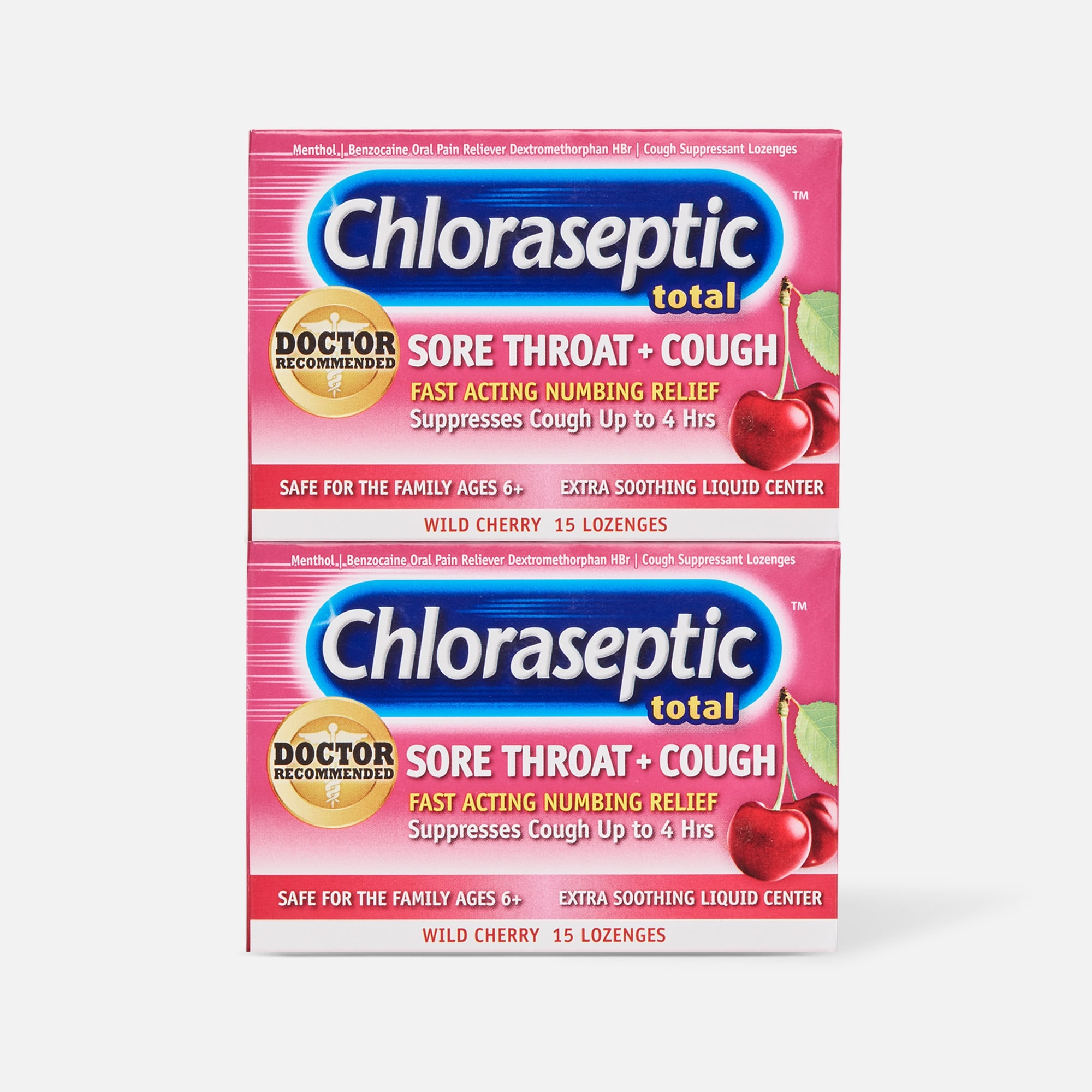 Chloraseptic Total, Wild Cherry, Sore Throat and Cough Lozenges, 15 ct. (2-Pack), , large