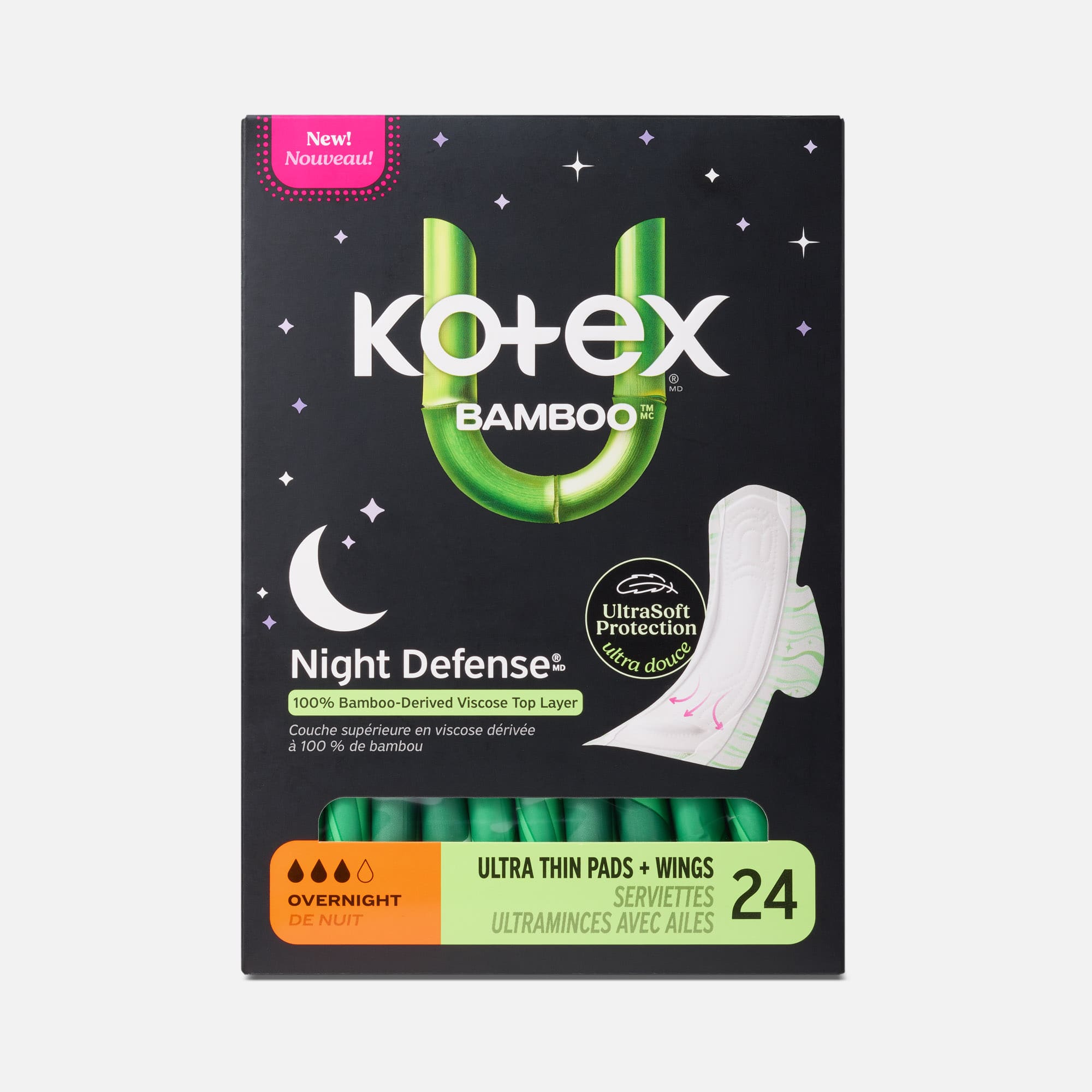 Kotex® Bamboo Ultra Thin Overnight Pads with Wings, 24 ct., , large