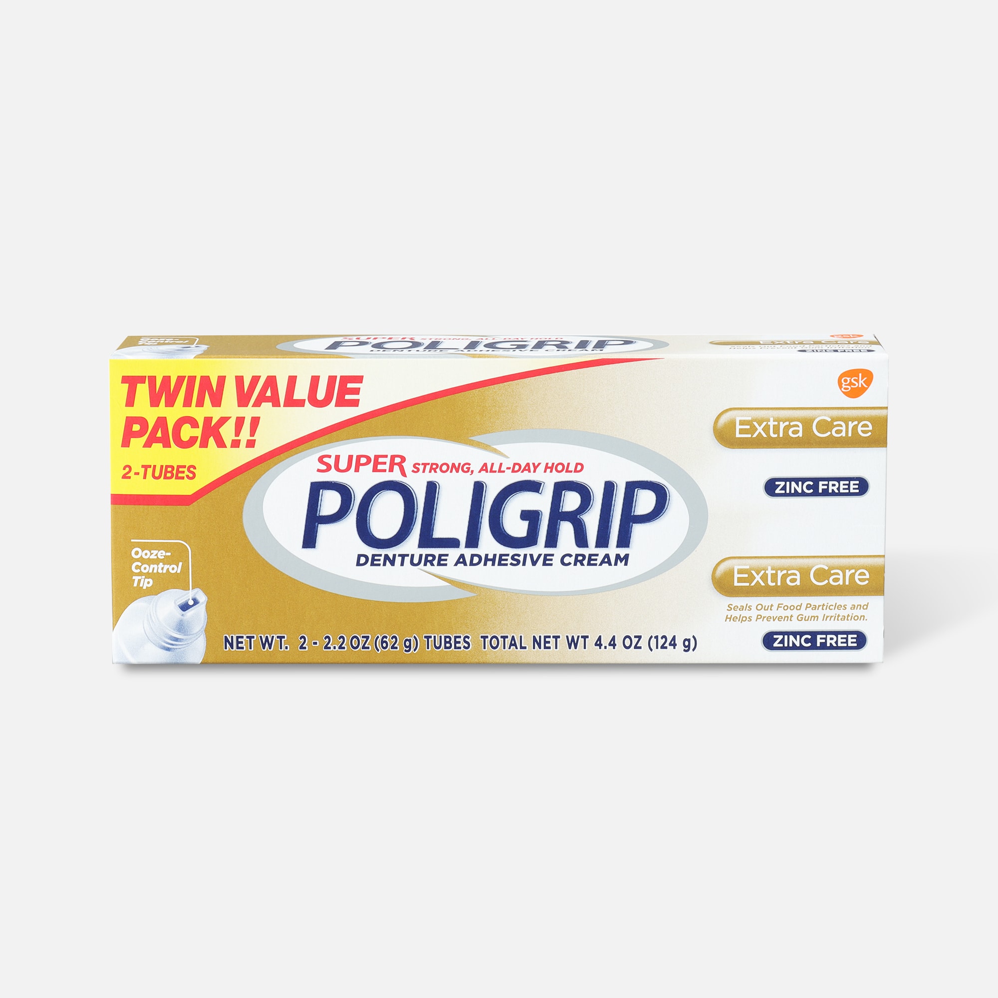 Super Poligrip Extra Care Zinc Free Denture Adhesive Cream - Twin Pack, , large