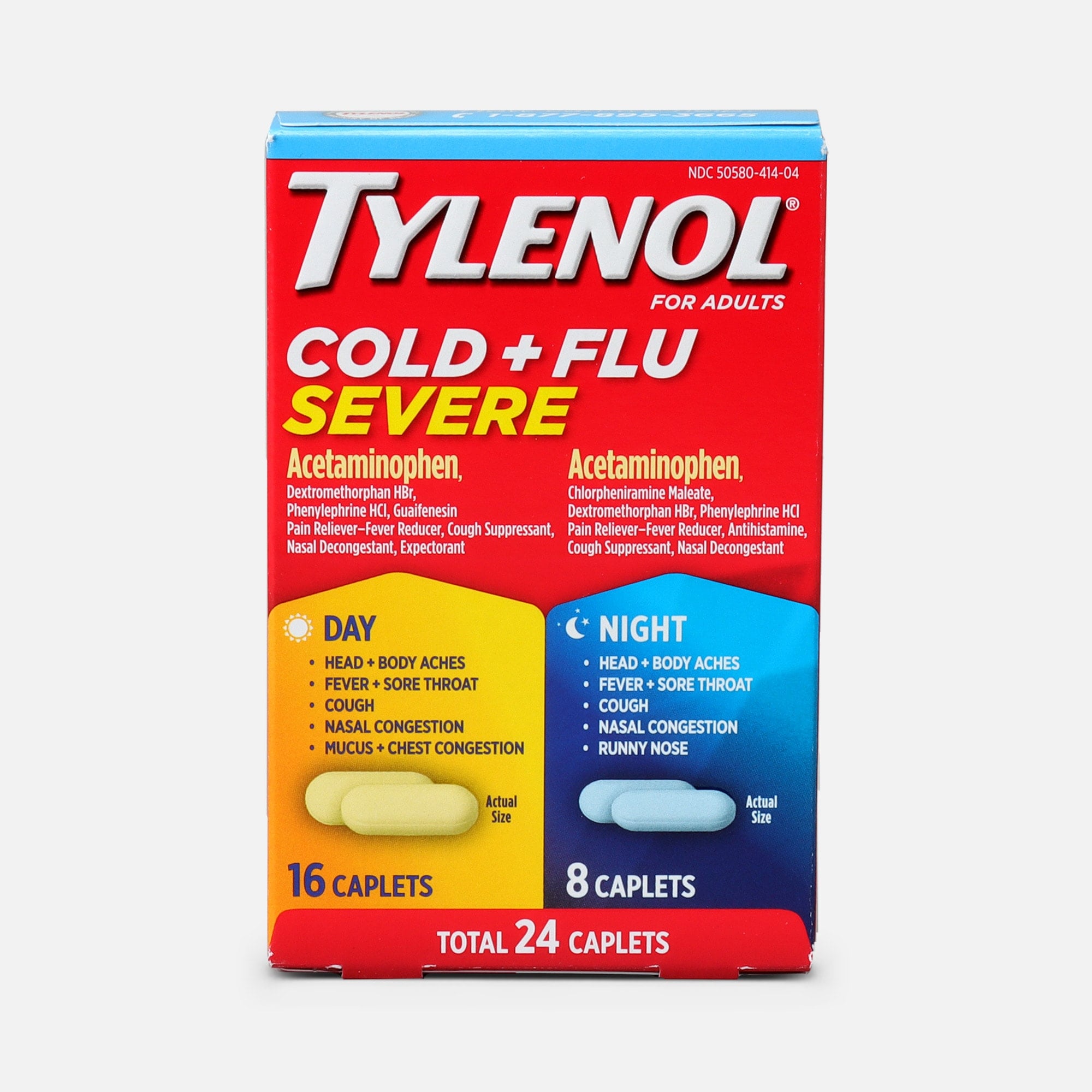 Tylenol Cold + Flu Severe Day & Night Caplets for Fever, Pain, Cough & Congestion Relief, 24 ct., , large