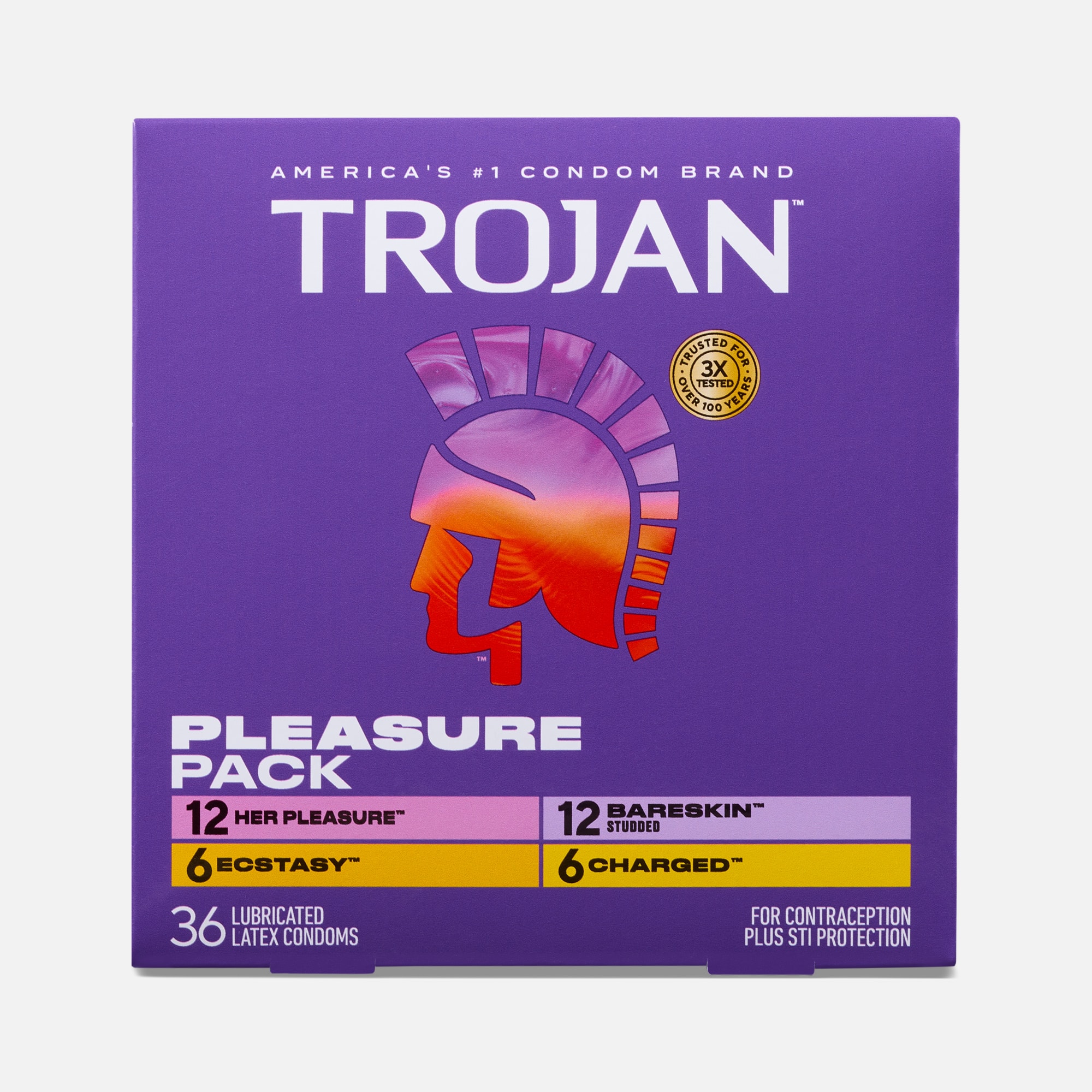 Trojan Latex Condom Pleasure Pack Lubricated, 12 ct.