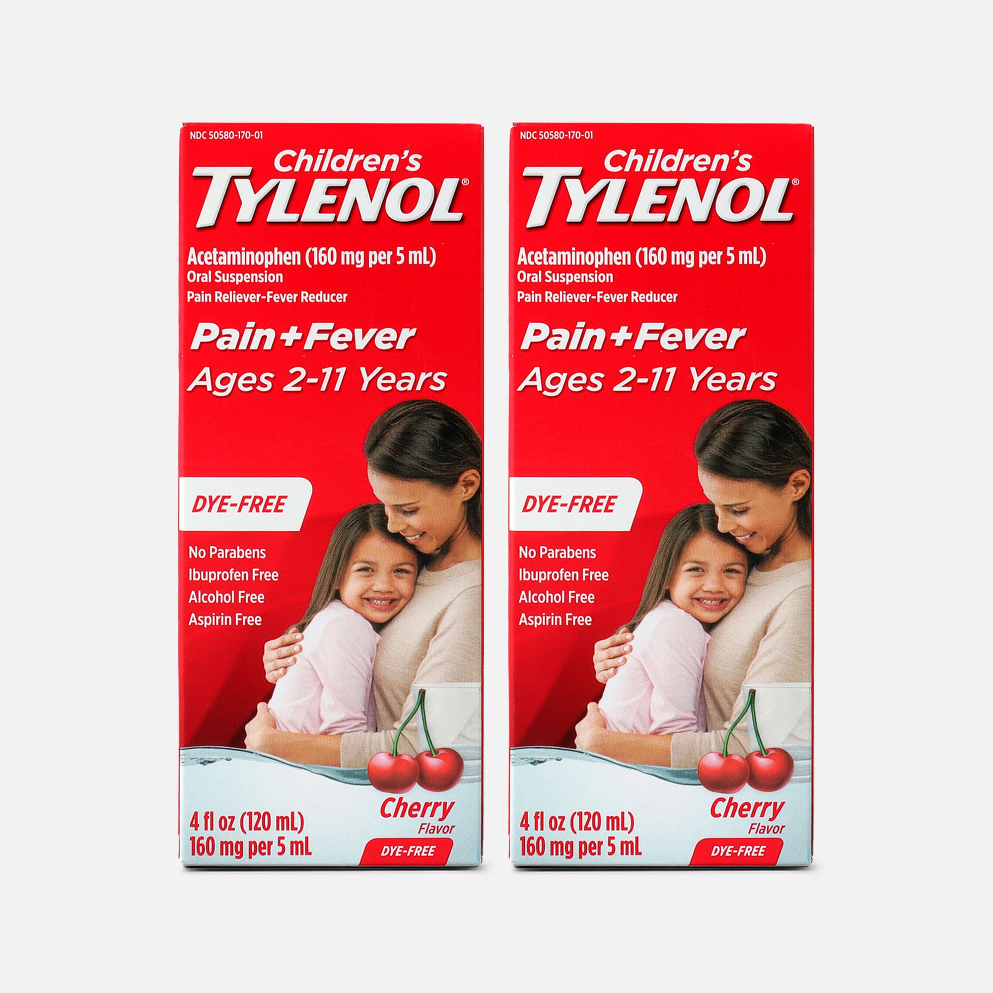 Tylenol Children's Pain & Fever Reliever Liquid, Dye-Free, Cherry, 4 fl oz. (2-Pack), , large