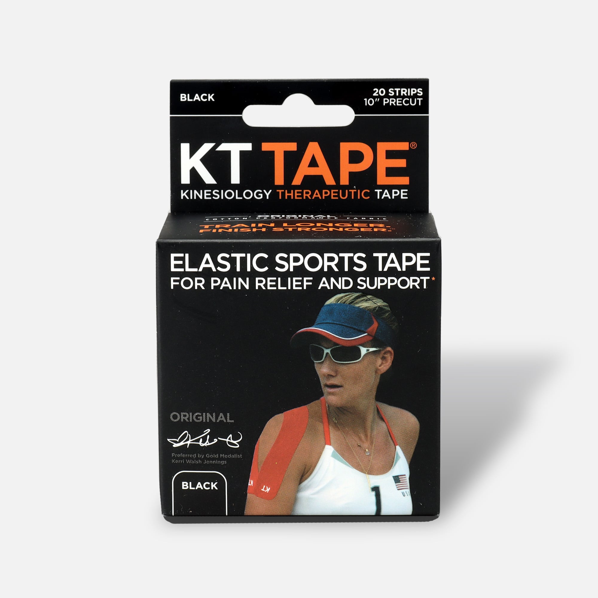 KT TAPE Original, Pre-cut, 20 Strip, Cotton, Black