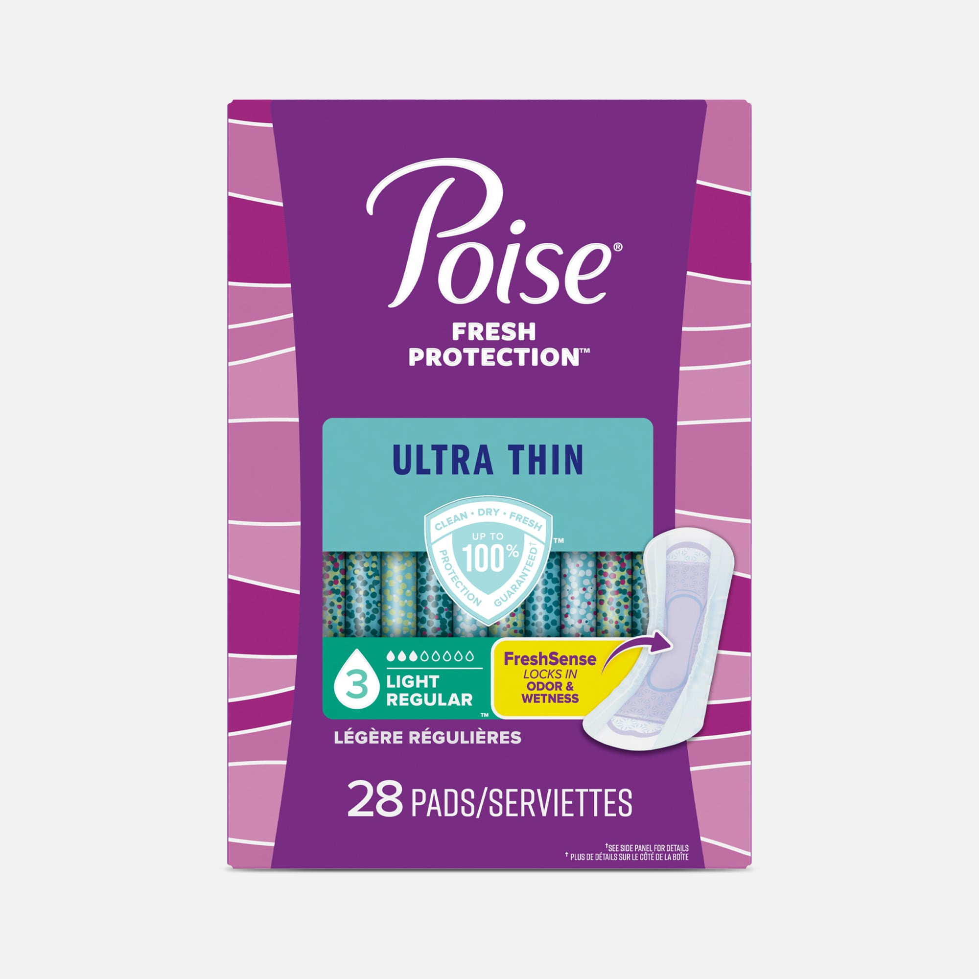 Poise Ultra Thin Incontinence Pads, Light Regular, 28 ct., , large