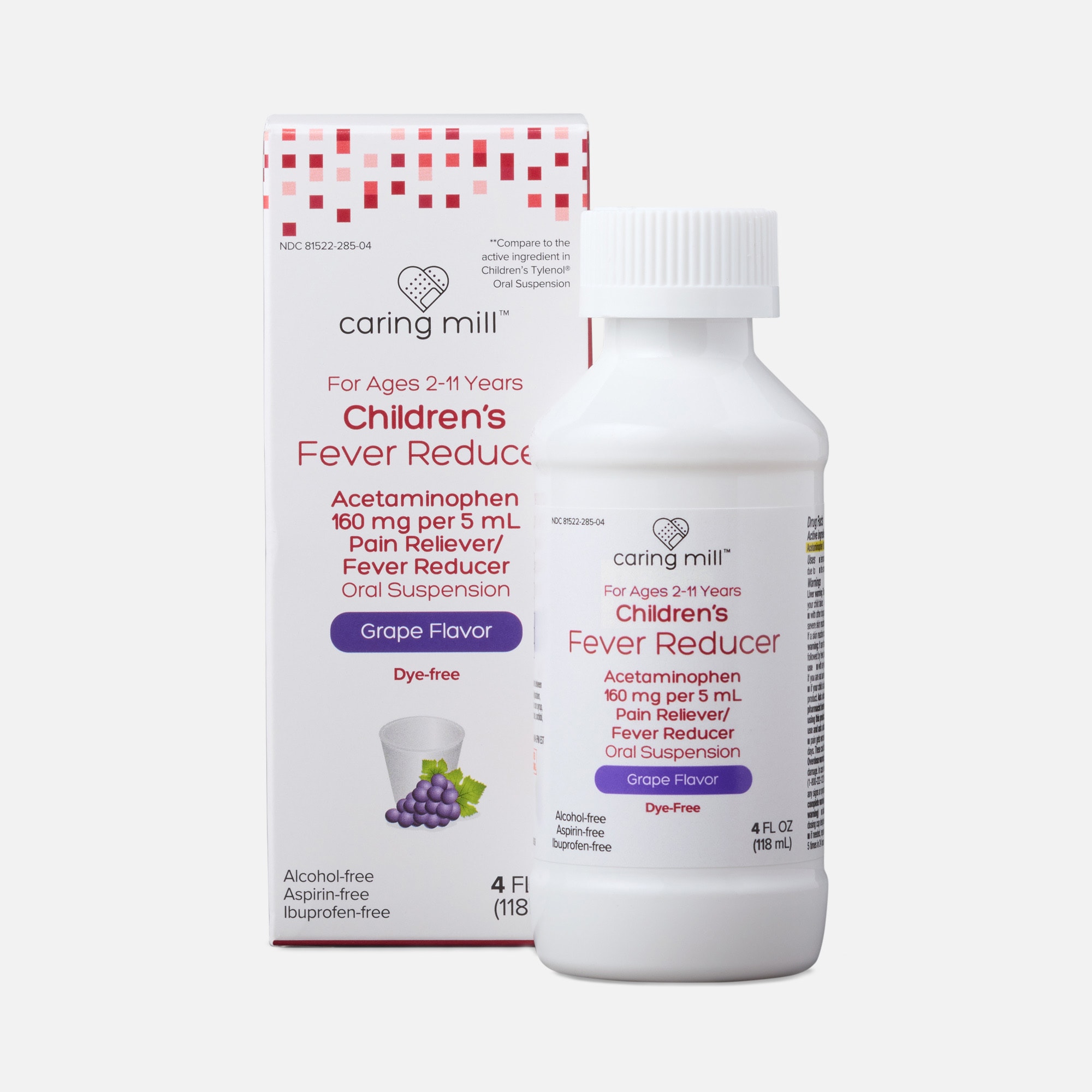 Caring Mill™ Children’s Acetaminophen Pain Reliever/Fever Reducer Liquid, Grape, 4 fl oz.